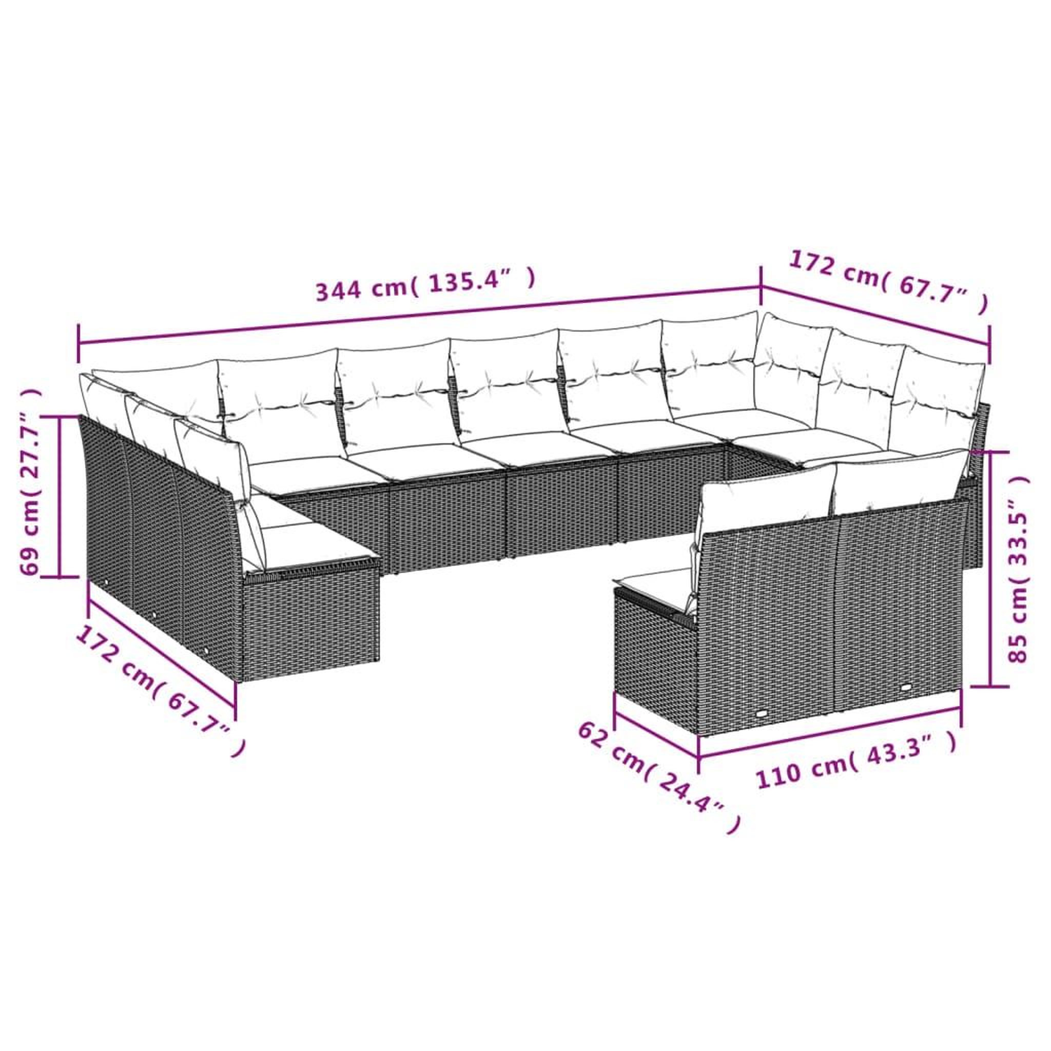 Voir la diapositive 3 : VIDAXL Salon de jardin avec coussins 12 pcs gris resine tressee