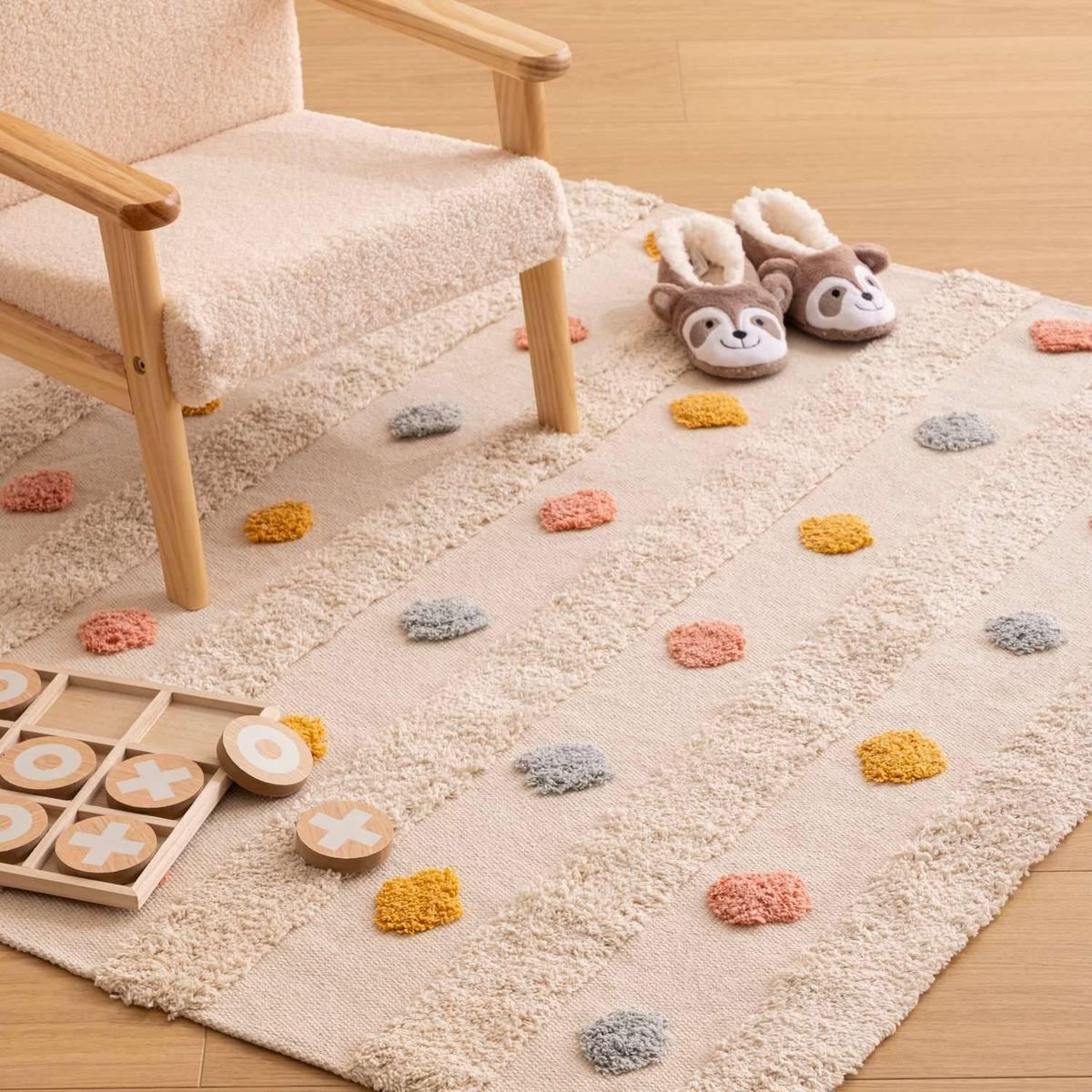 Atmosphera Kids Tapis enfant rectangle à pompons multicolores - 120 x 170 cm