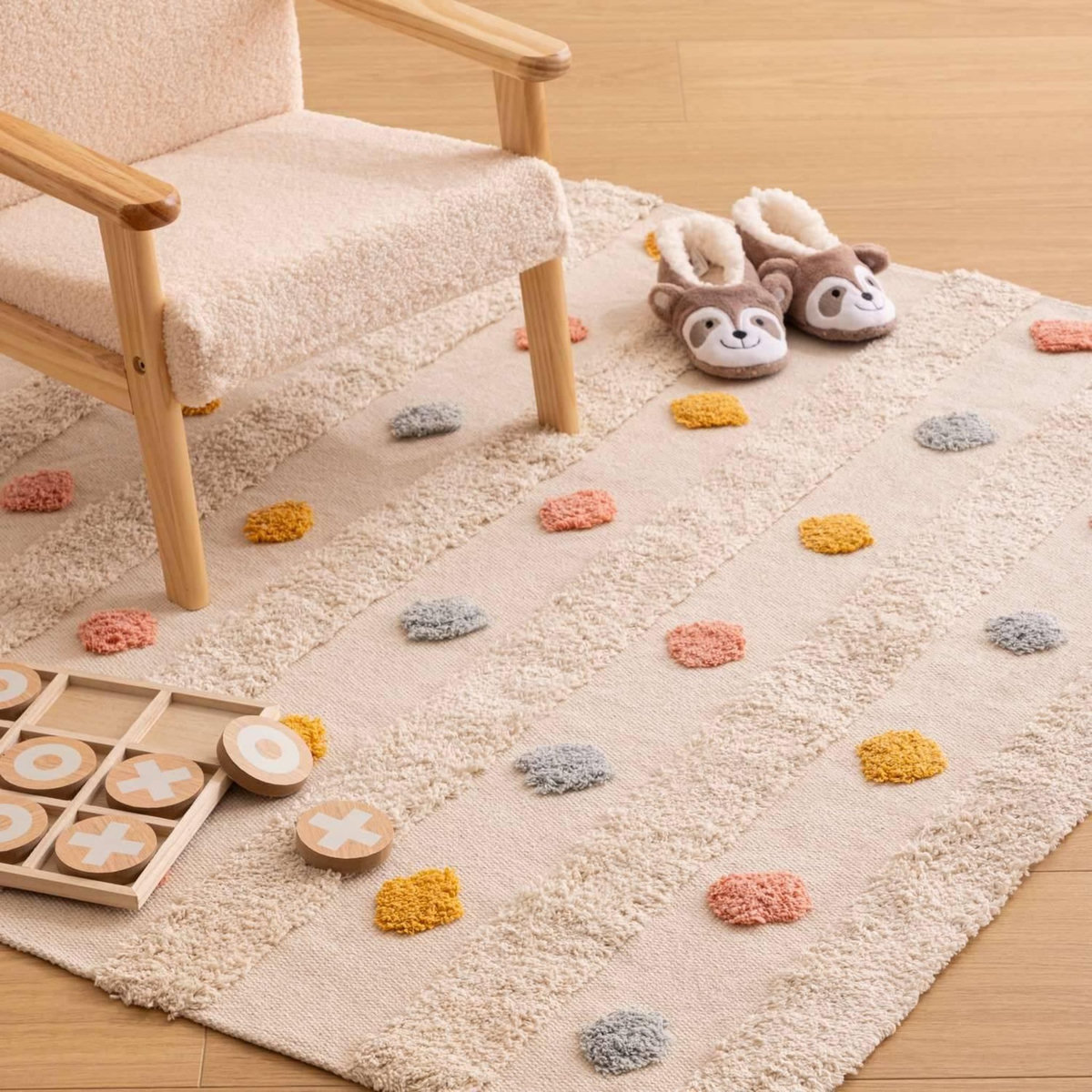 Atmosphera Kids Tapis enfant rectangle à pompons multicolores - 120 x 170 cm