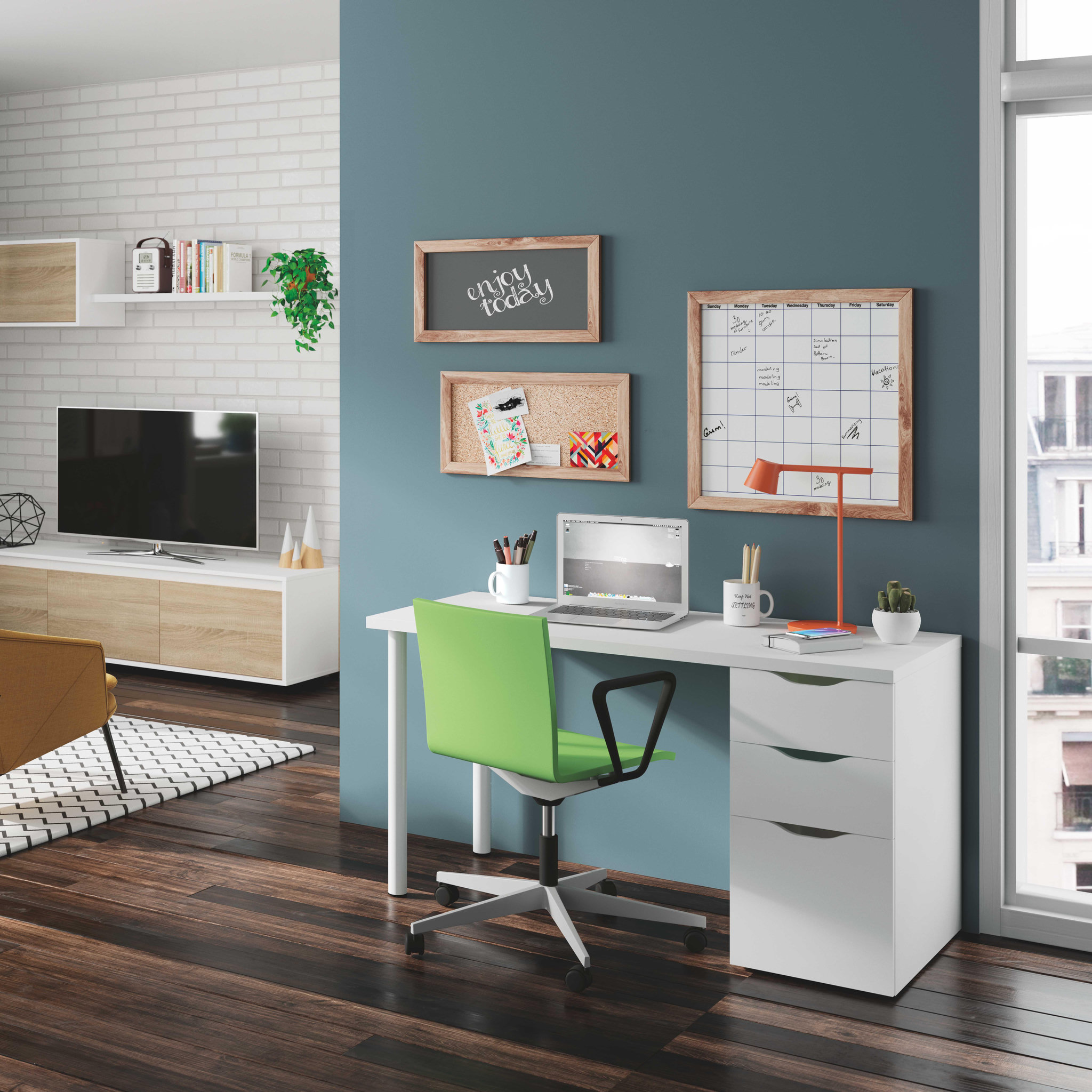 Voir la diapositive 5 : Bureau droit réversible 3 tiroirs L138cm BLACKBURN