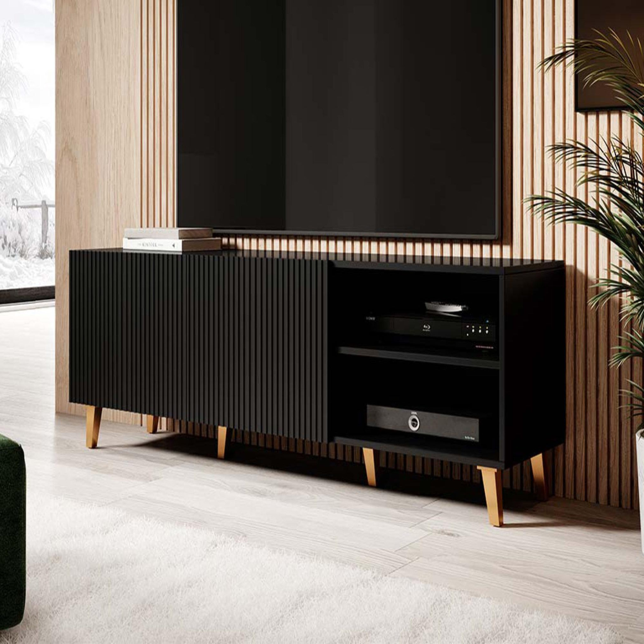 Voir la diapositive 3 : BEST MOBILIER Sanna - meuble tv - 2 portes et 2 niches - 150 cm
