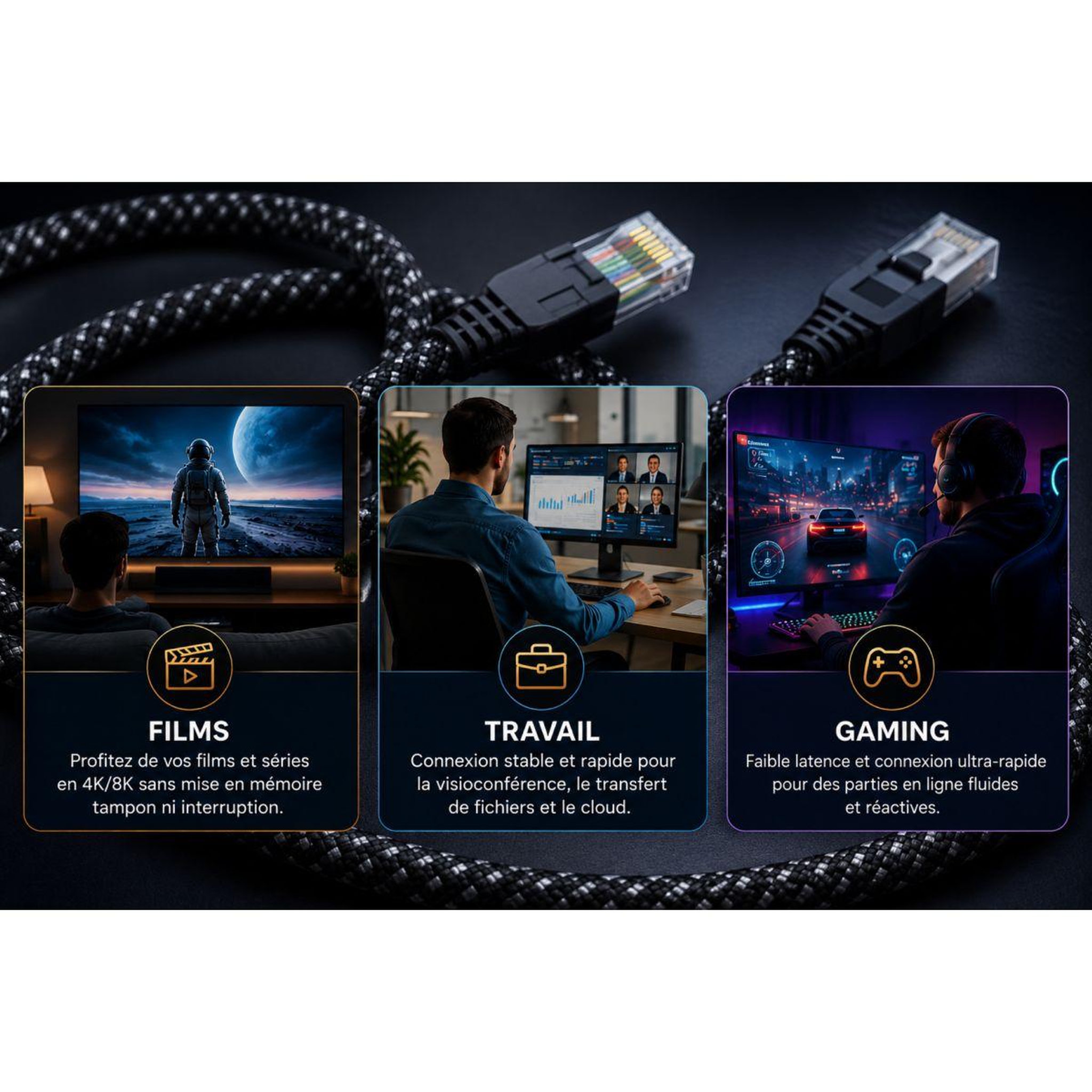Voir la diapositive 5 : ADEQWAT Câble ethernet rj45 3m droit cat8 noir