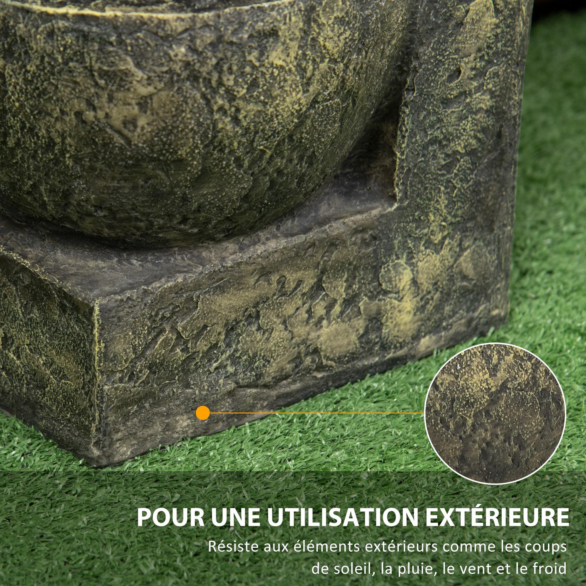 Voir la diapositive 6 : OUTSUNNY Fontaine de jardin cascade 4 pots débit réglable pompe à eau submersible incluse résine noir bronze vieilli