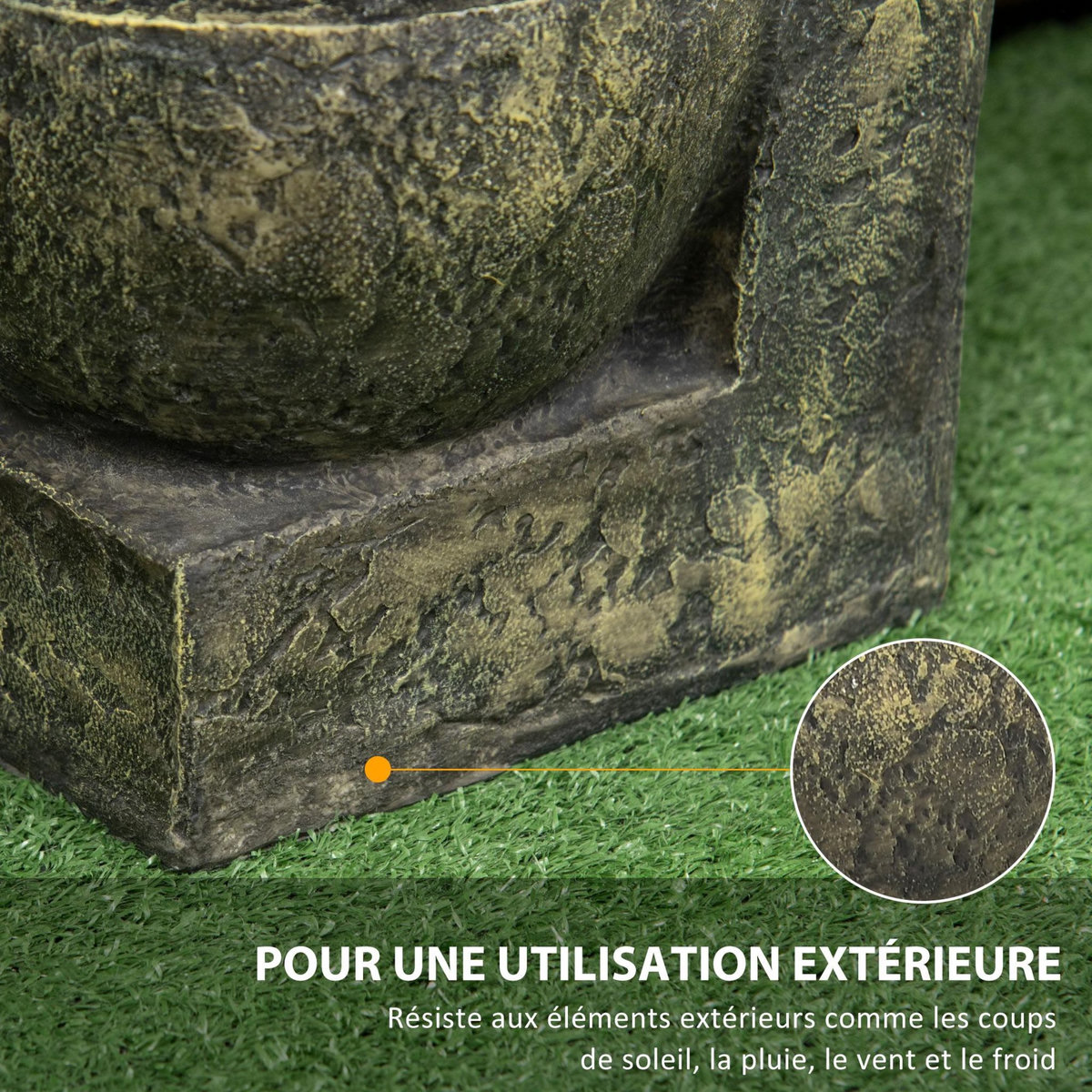 OUTSUNNY Fontaine de jardin cascade 4 pots débit réglable pompe à eau submersible incluse résine noir bronze vieilli