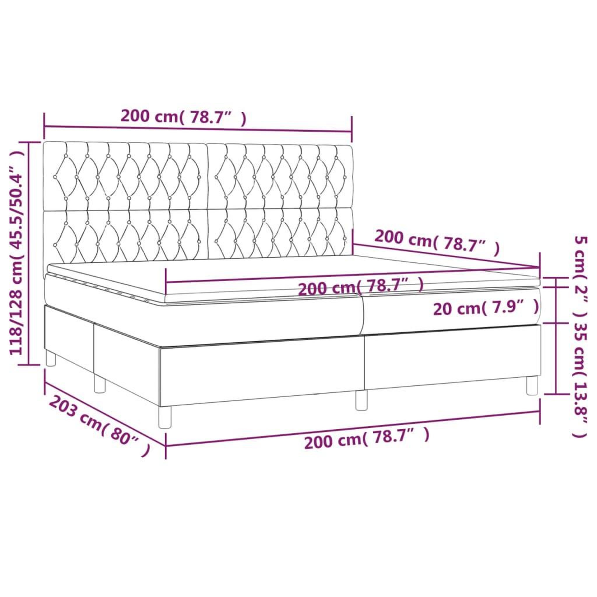 Voir la diapositive 6 : VIDAXL Sommier a lattes de lit et matelas et LED Gris fonce 200x200 cm