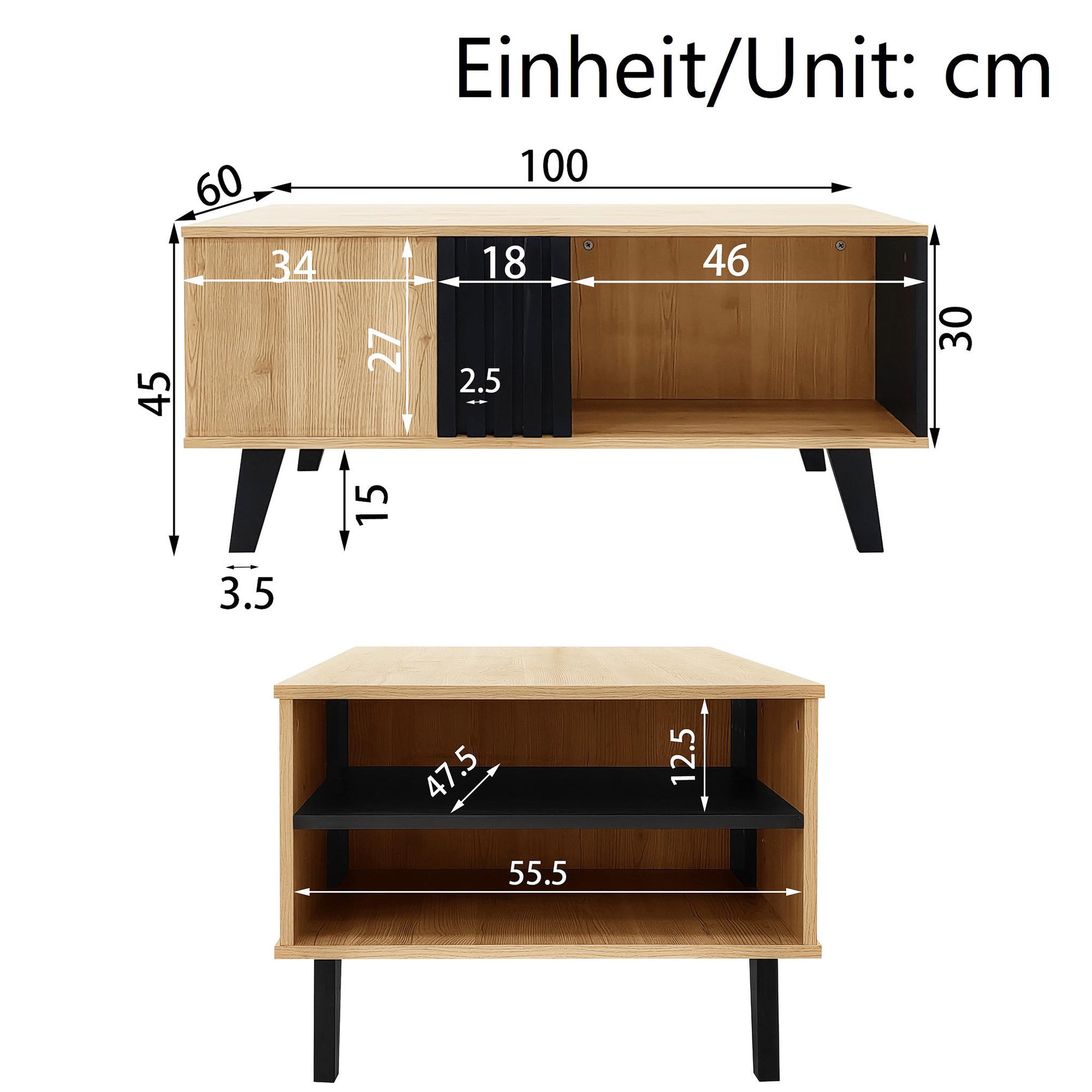 Voir la diapositive 3 : MERAX Table basse rectangulaire naturel - 60x100 cm panneau de particules