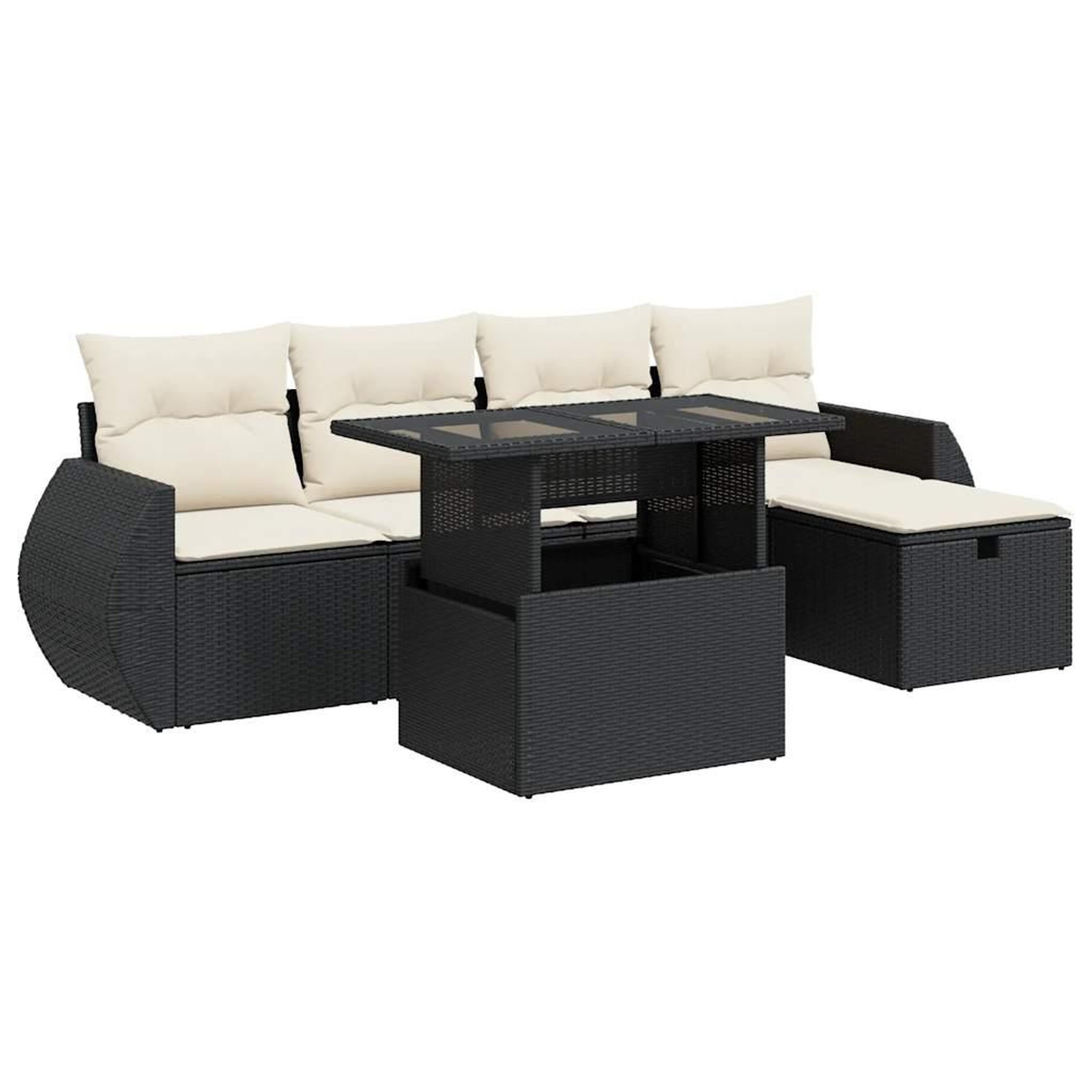 Voir la diapositive 2 : VIDAXL Salon de jardin 6 pcs avec coussins noir resine tressee