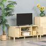 Voir la diapositive 4 : HOMCOM Meuble TV banc TV 2 niches 2 placards porte cannage en rotin dim. 115L x 40l x 48H cm MDF aspect bois clair