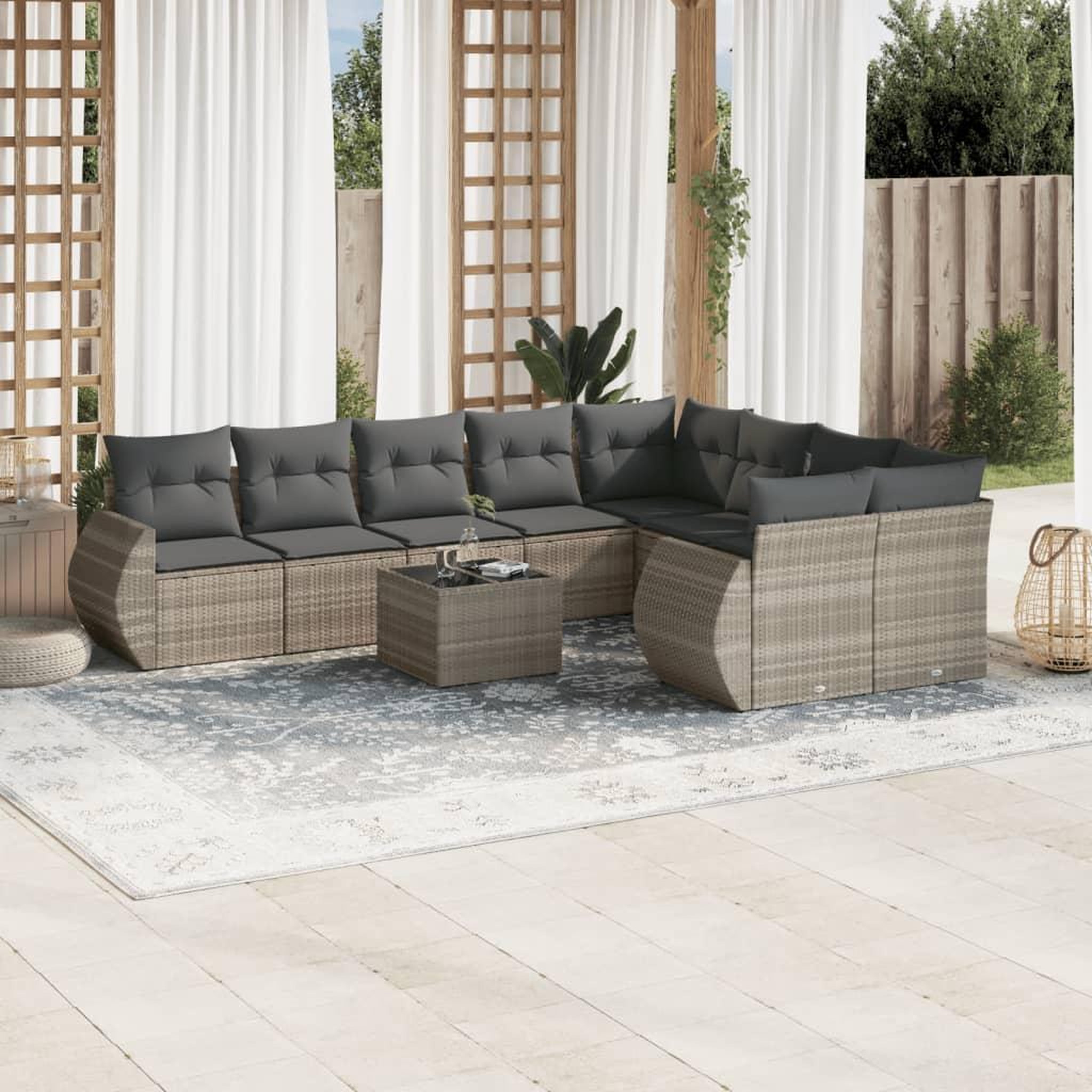 VIDAXL Salon de jardin avec coussins 10 pcs gris clair resine tressee