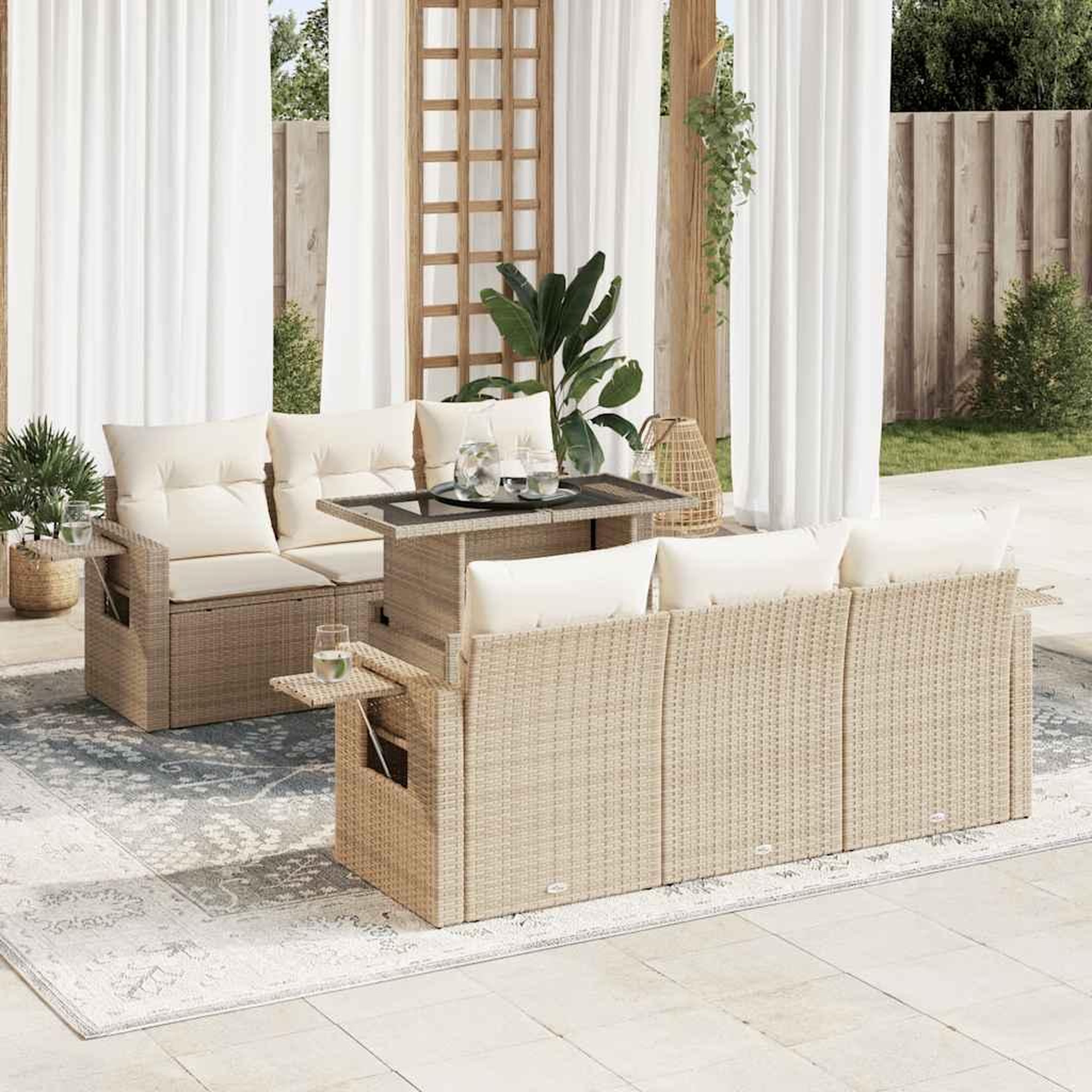 VIDAXL Salon de jardin avec coussins 7 pcs beige resine tressee