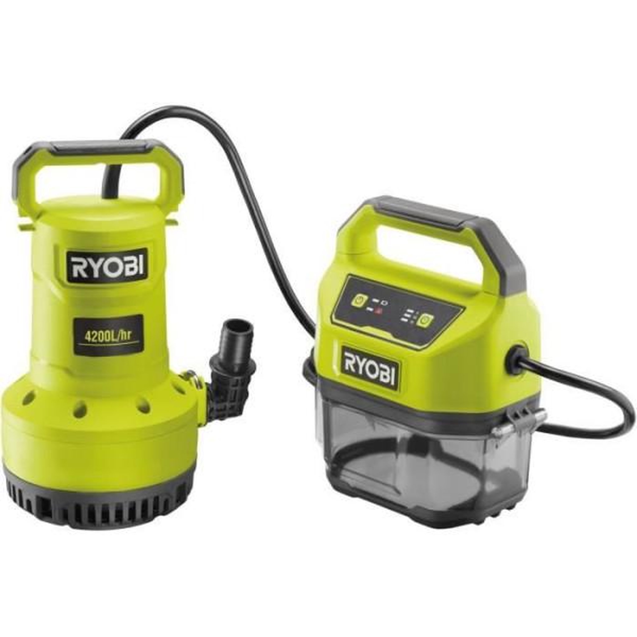 Ryobi RYOBI - Pompe d'évacuation 18V - 4 200 l/h - immersion maxi. 5 m - IPX7 - minuterie 3 réglages - vendue sans batterie - RY18SP
