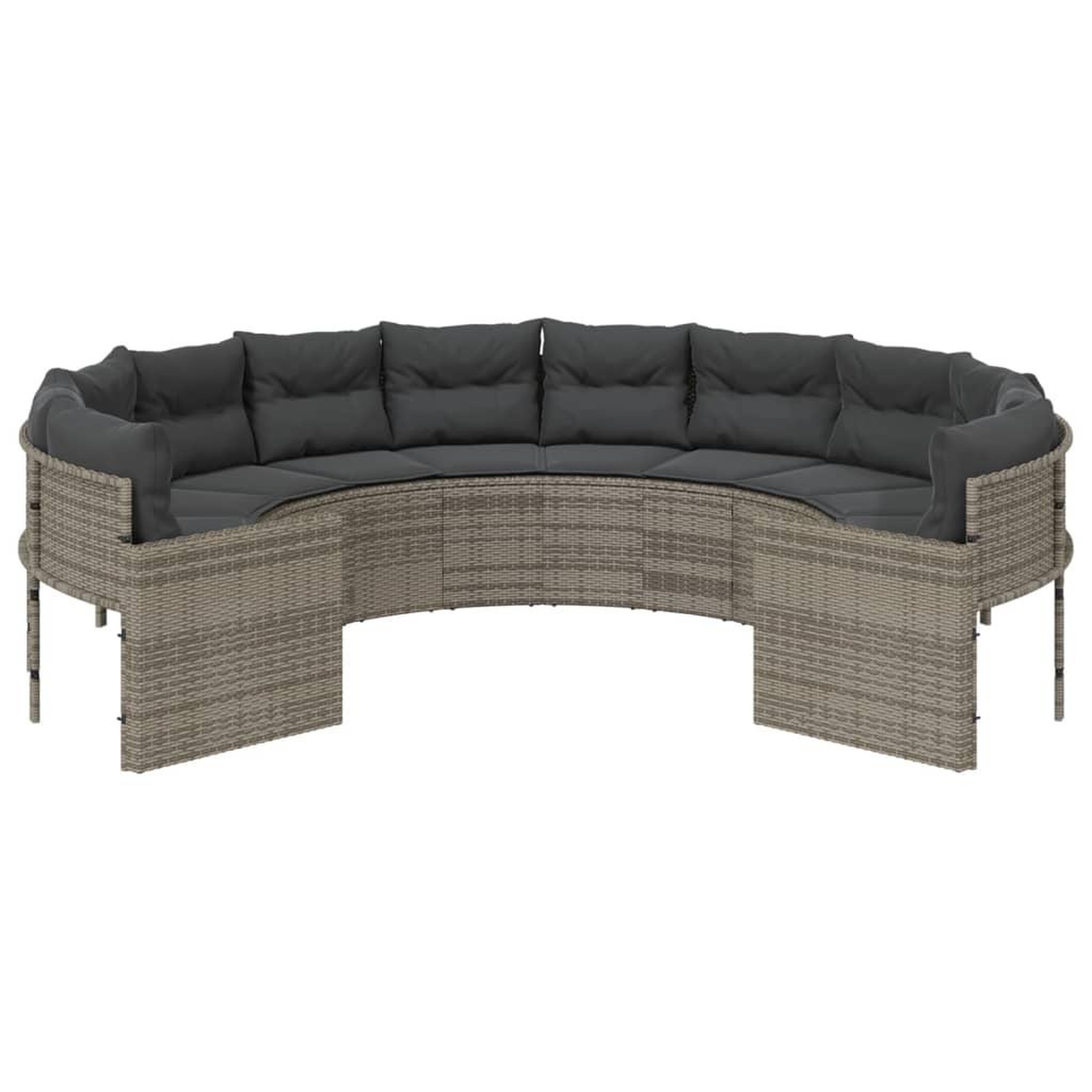 Voir la diapositive 3 : VIDAXL Canape de jardin avec coussins rond gris resine tressee