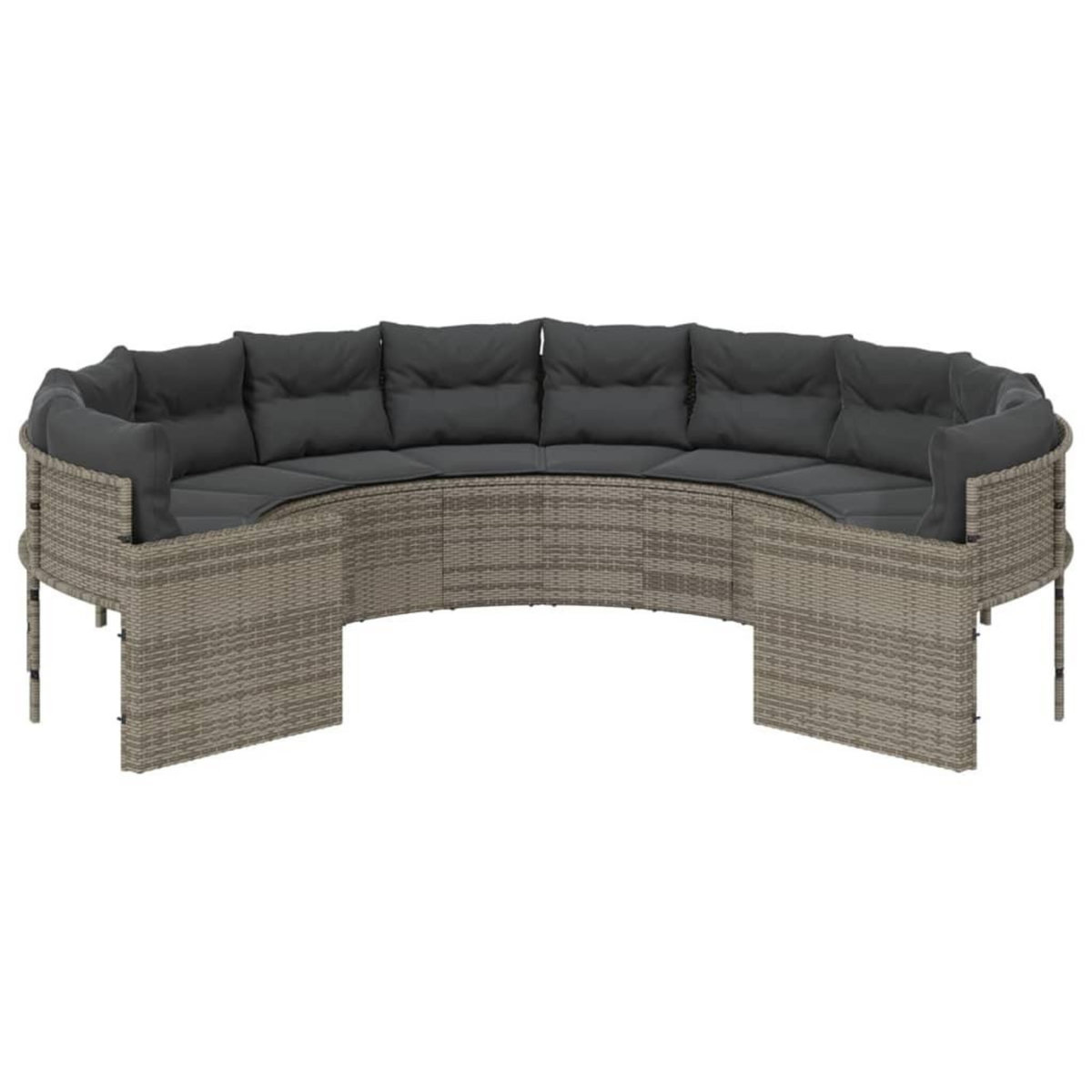 VIDAXL Canape de jardin avec coussins rond gris resine tressee
