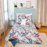 Home collection Parure housse de couette coton bio 57fils/cm-flore. Coloris disponibles : Rose