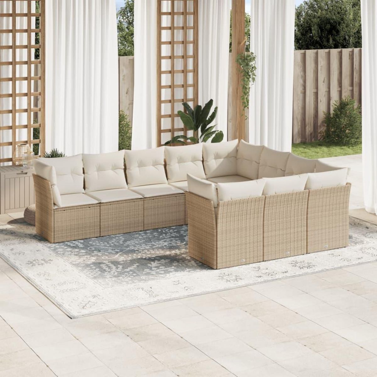 VIDAXL Salon de jardin avec coussins 10 pcs beige resine tressee