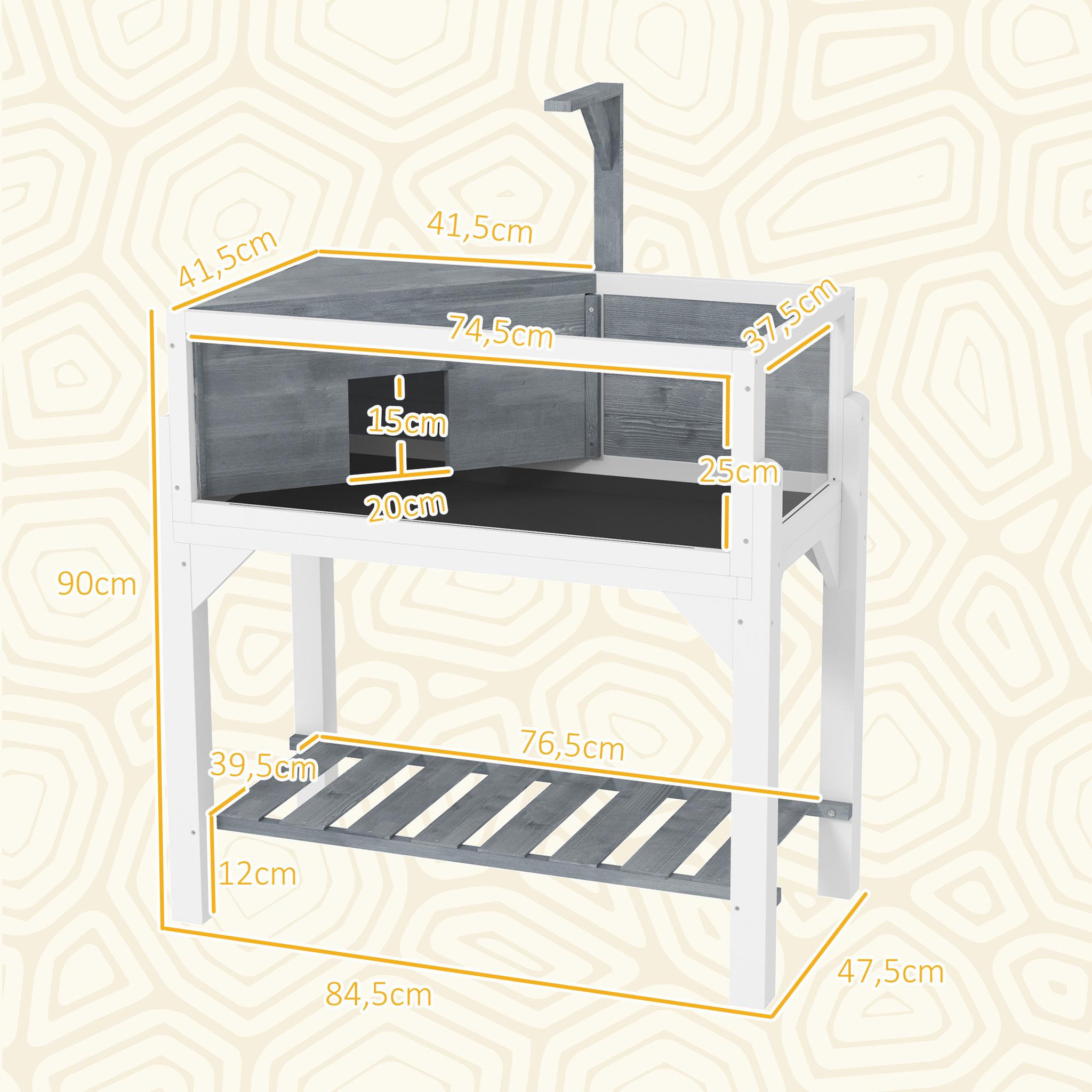 Voir la diapositive 3 : PAWHUT Maison pour tortue sur pied 2 zones étagère - terrarium - toit ouvrant, enclos, support lampe - gris