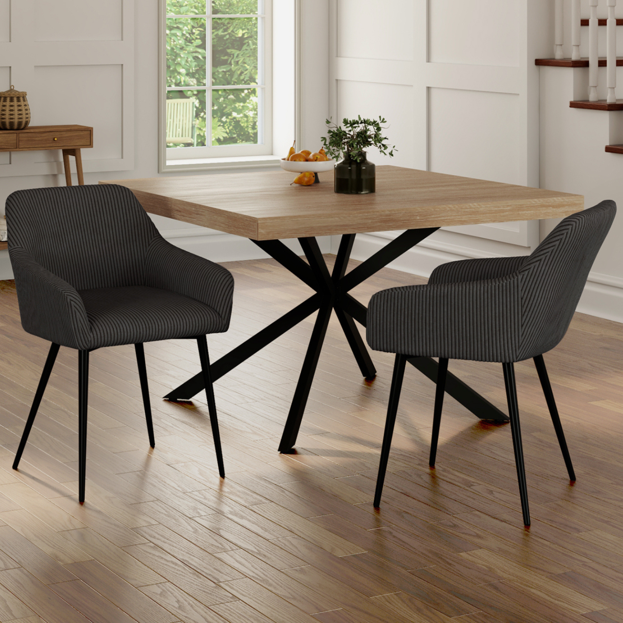Voir la diapositive 2 : ID MARKET Lot de 2 chaises de salle à manger, fauteuils de table jany en velours côtelé gris