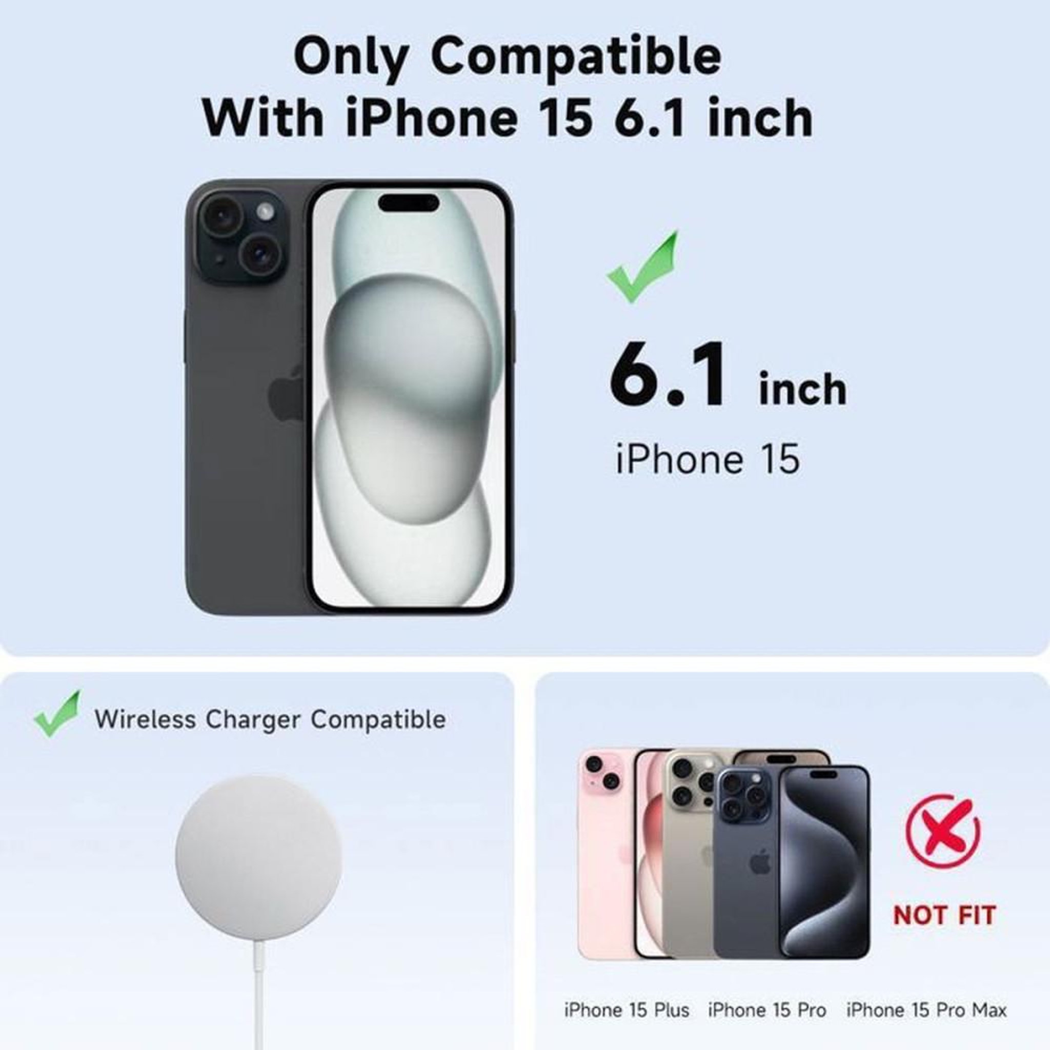 Voir la diapositive 2 : Boîtier iPhone 15 en TPU transparent 5-en-1 avec protections d'écran en verre trempé et protections caméra, compatible MagSafe