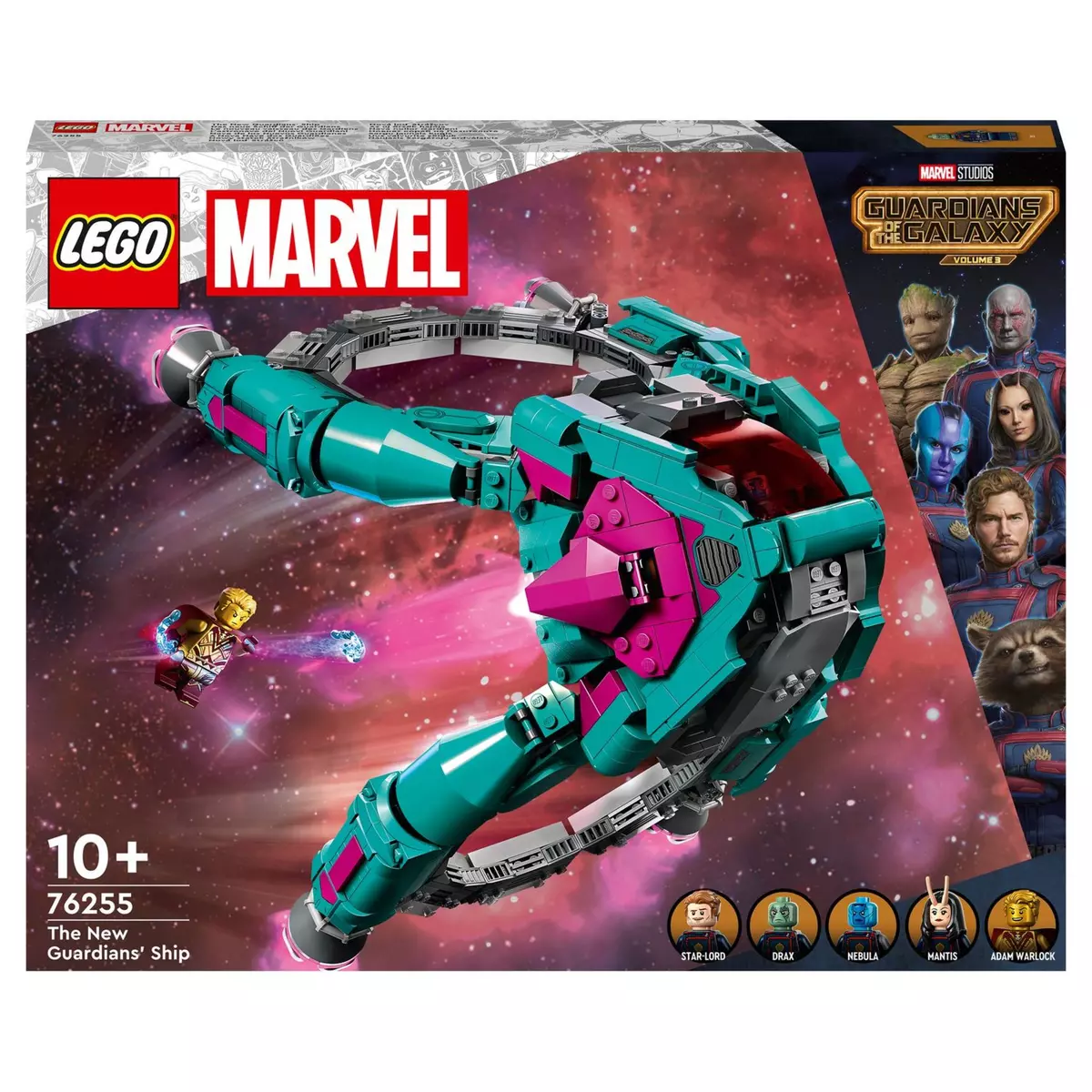 LEGO Marvel 76255 Le Nouveau Vaisseau des Gardiens Volume 3, Jouet Navette Spatial des Gardiens de la Galaxie avec Minifigurines Mantis, Drax & Star-Lord, Cadeau Super-Héros