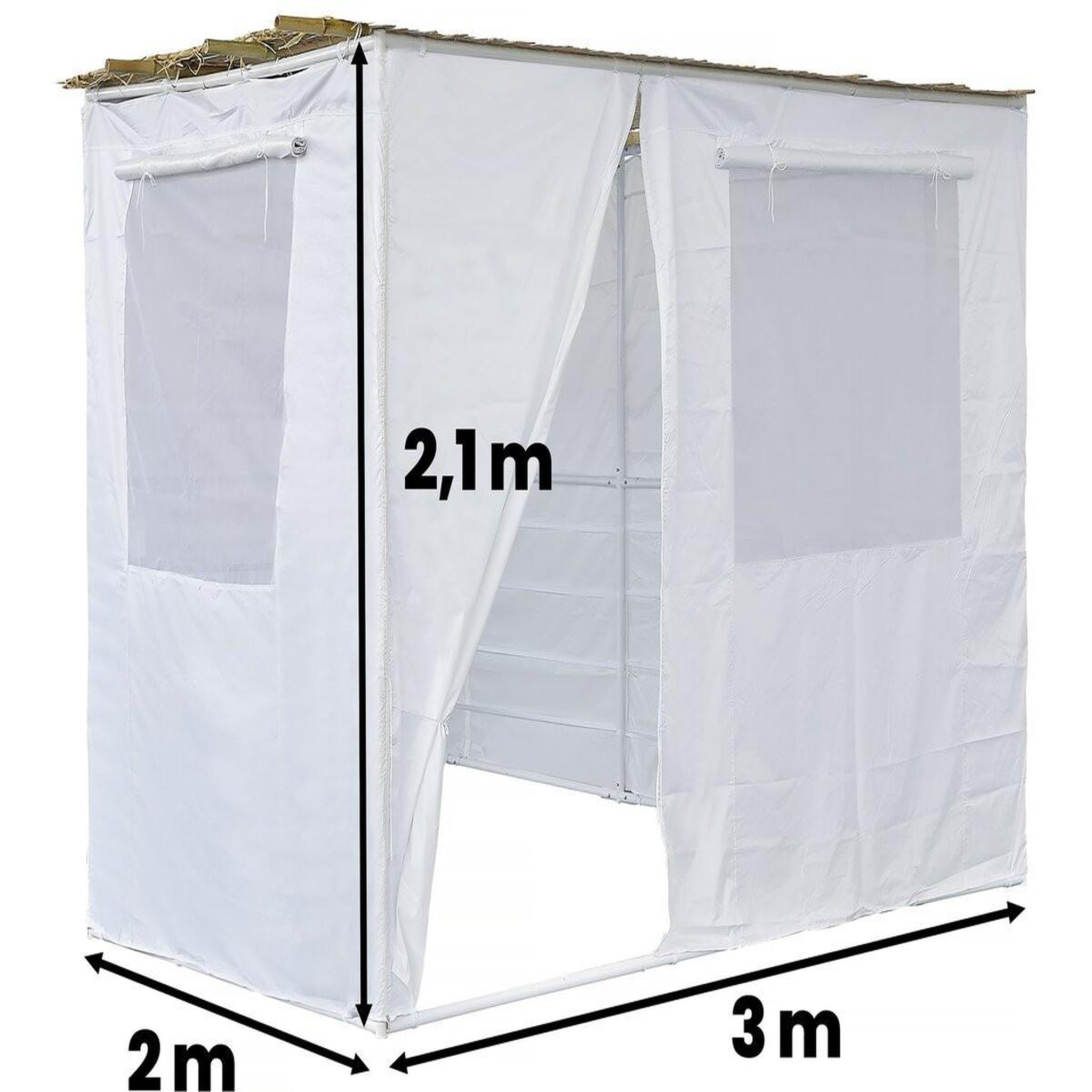 Voir la diapositive 4 : Habitat et Jardin Souccah en kit nina ajustable - 3 x 2 - 1 rouleau de bambou et 3 tasseau de bois