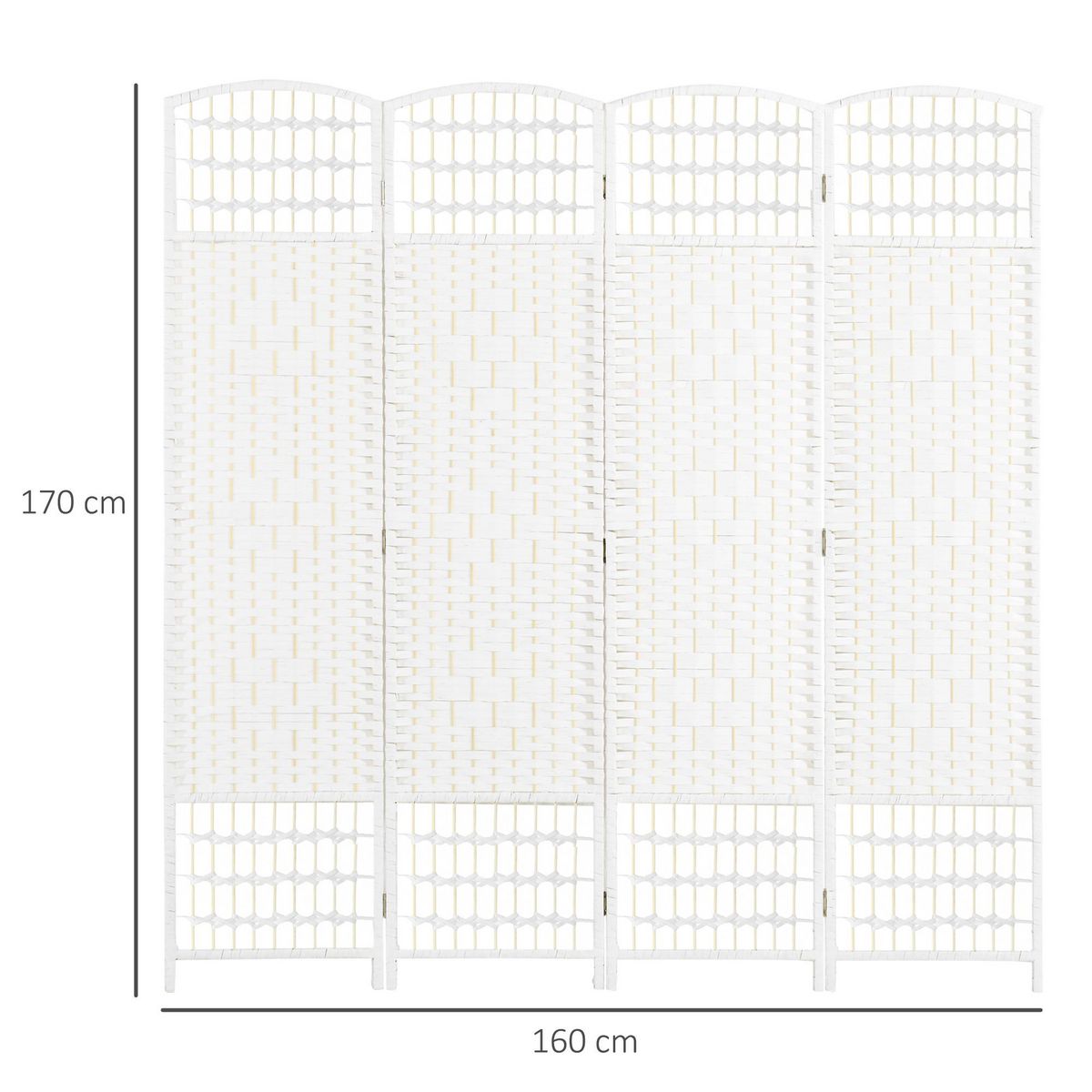 HOMCOM Paravent intérieur 4 panneaux pliables séparateur de pièce bois de peuplier bambou fibres de papier tressée blanc paille