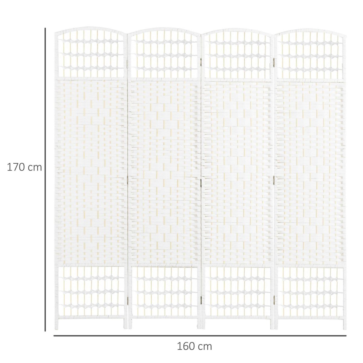 HOMCOM Paravent intérieur 4 panneaux pliables séparateur de pièce bois de peuplier bambou fibres de papier tressée blanc paille