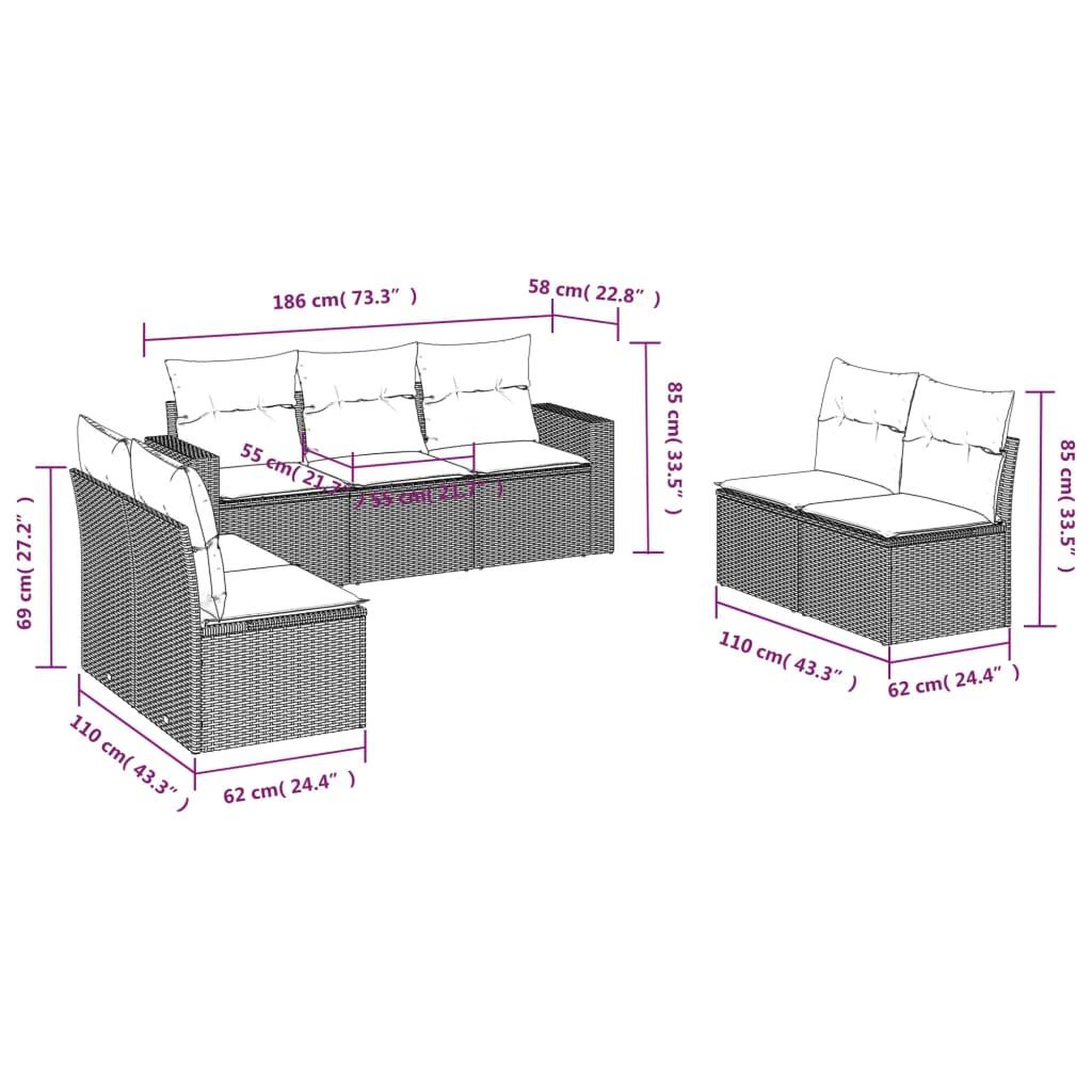 Voir la diapositive 3 : VIDAXL Salon de jardin 7 pcs avec coussins noir resine tressee