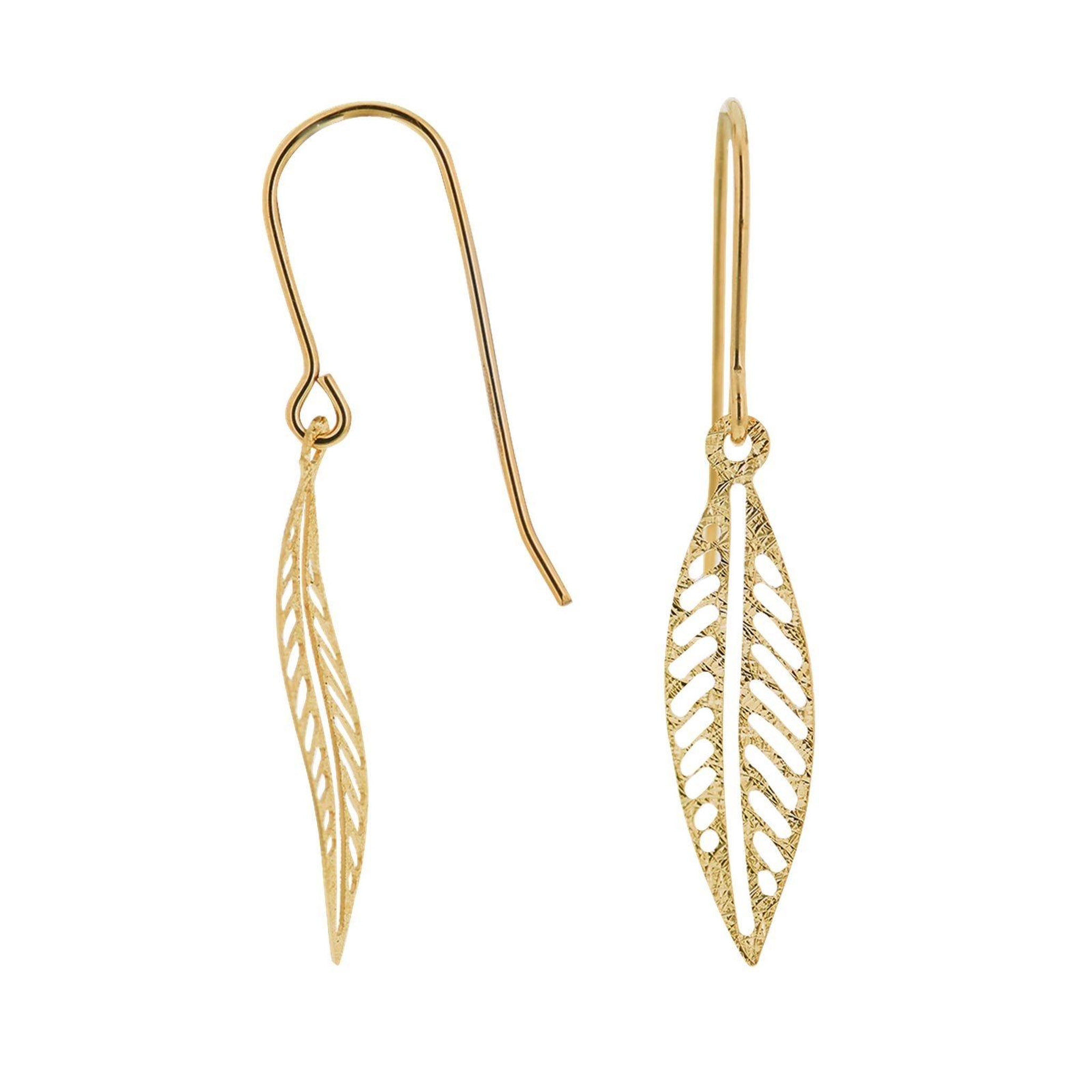 L'ATELIER D'AZUR Boucles d'Oreilles Dormeuses Feuilles Or Jaune - Femme
