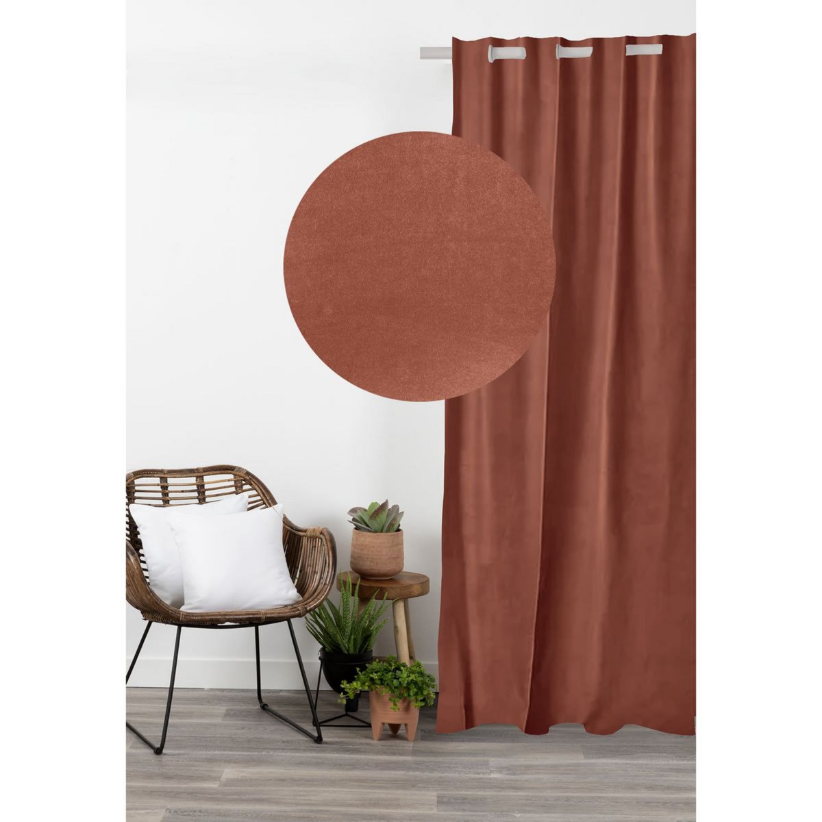 COTE DECO Rideau uni en suédine effet velours à oeillets