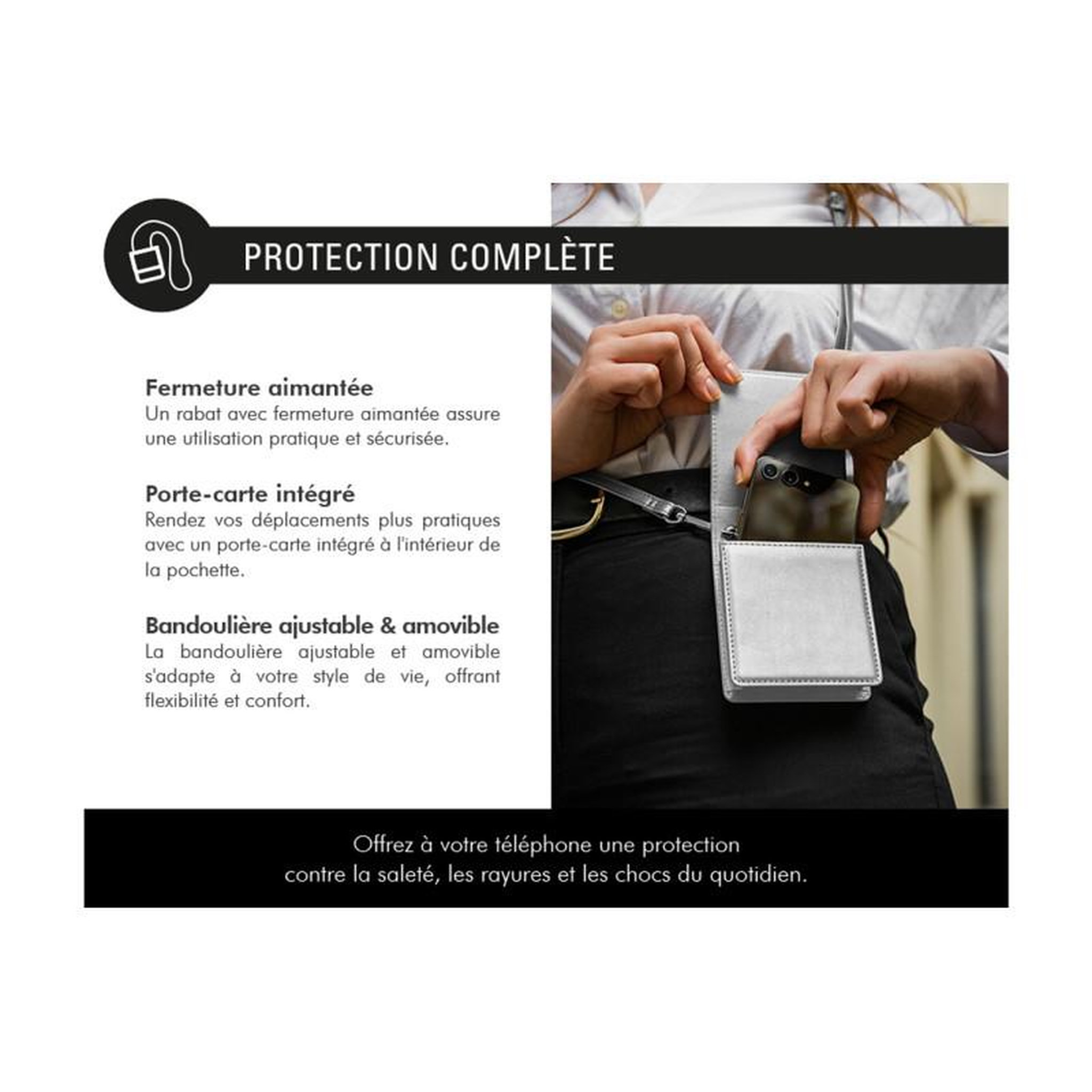 Voir la diapositive 3 : FORCE CASE Coque et étui téléphone mobile Forcecase Pochette bandouliere Z Flip 6 Argent
