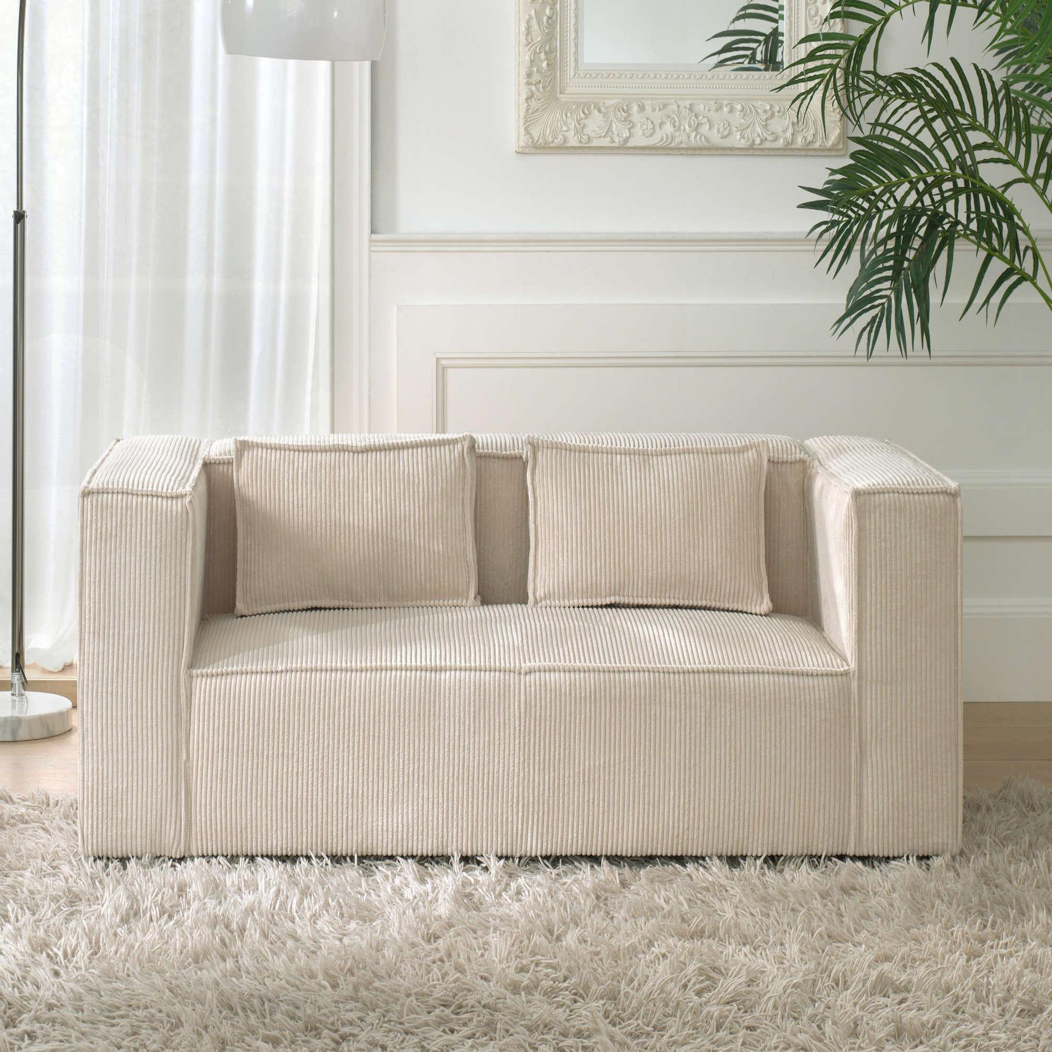 LISA DESIGN Stella - canapé fixe 2 places - en velours côtelé - style contemporain. Coloris disponibles : Vert, Rose, Beige, Marron, Bleu, Orange, Gris