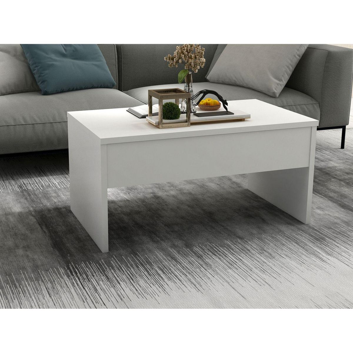 TOILINUX Table basse relevable en bois - Blanc