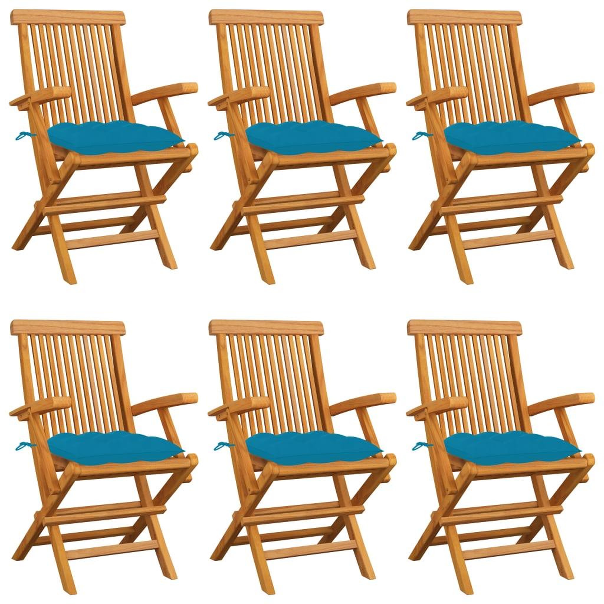 Voir la diapositive 1 : VIDAXL Chaises de jardin avec coussins bleu clair lot de 6 Teck massif