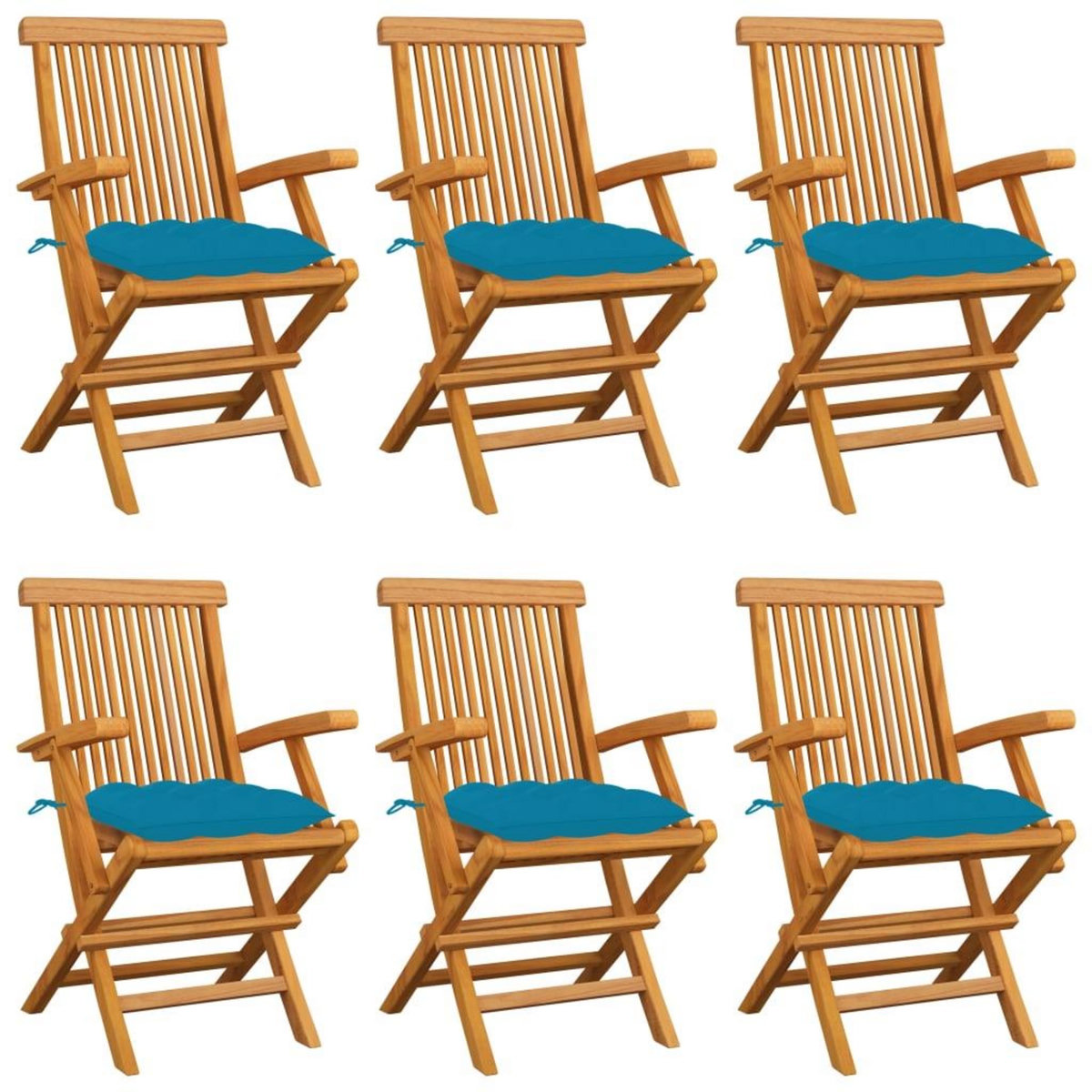 VIDAXL Chaises de jardin avec coussins bleu clair lot de 6 Teck massif