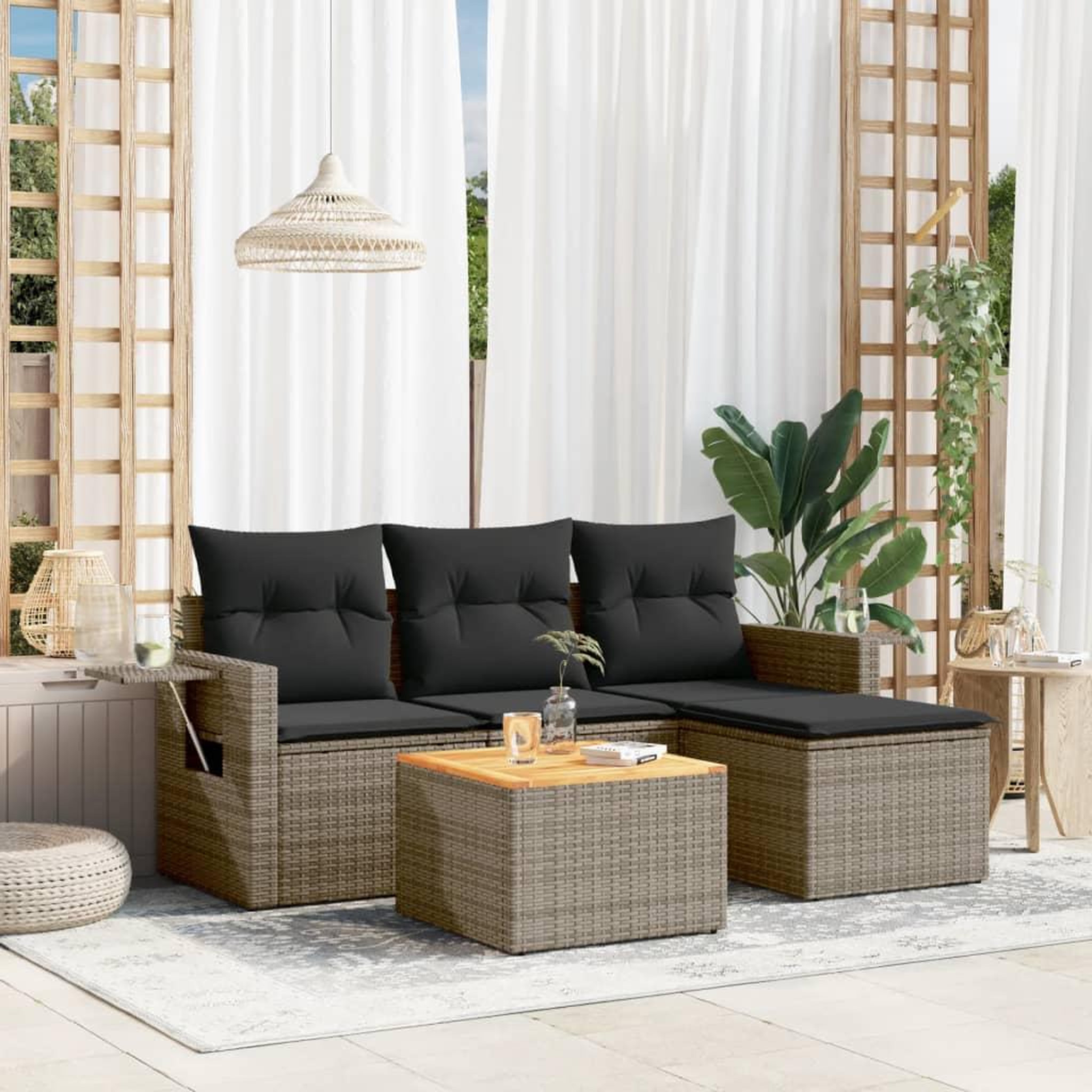 VIDAXL Salon de jardin 5 pcs avec coussins gris resine tressee