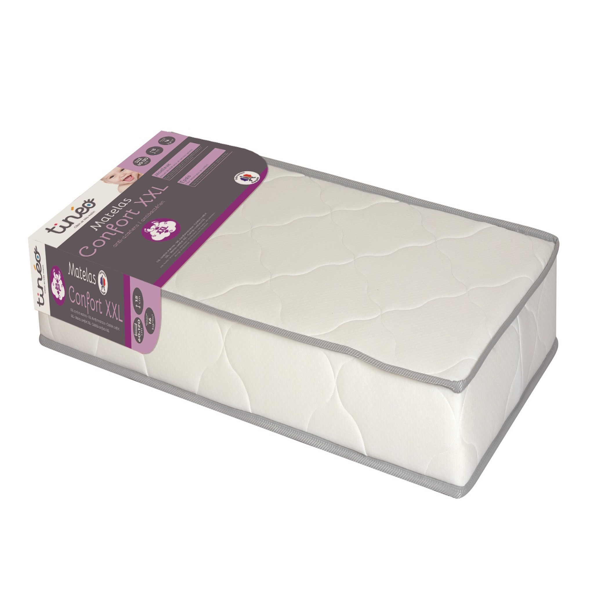 Voir la diapositive 2 : TINEO Matelas bébé confort XXL 60x120 cm, épaisseur 15 cm
