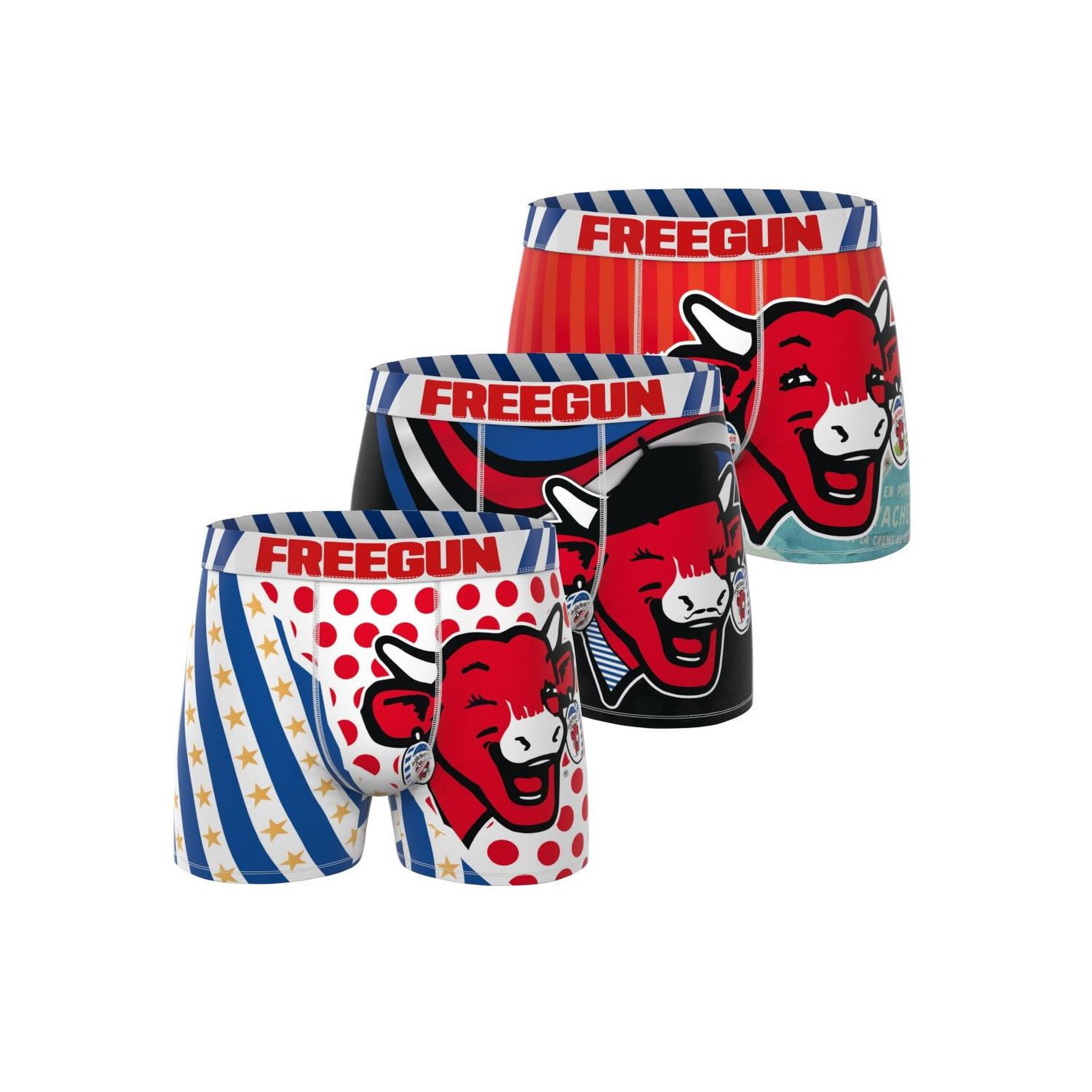 FREEGUN Lot de 3 boxers homme la Vache qui Rit. Coloris disponibles : Rouge