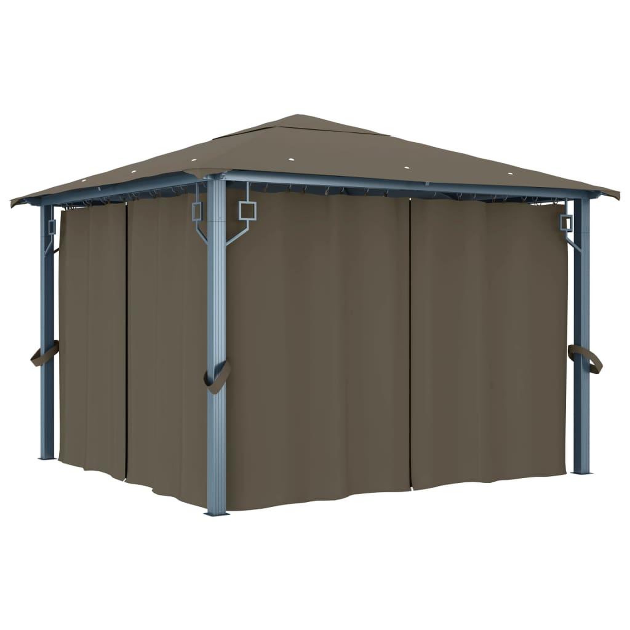 Voir la diapositive 3 : VIDAXL Tonnelle avec rideau et lumieres led 3x3 m taupe aluminium