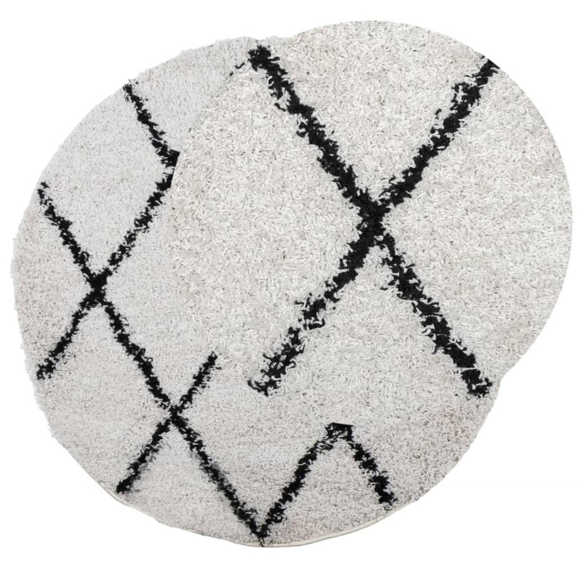 VIDAXL Tapis shaggy a poils longs moderne creme et noir Ø 80 cm