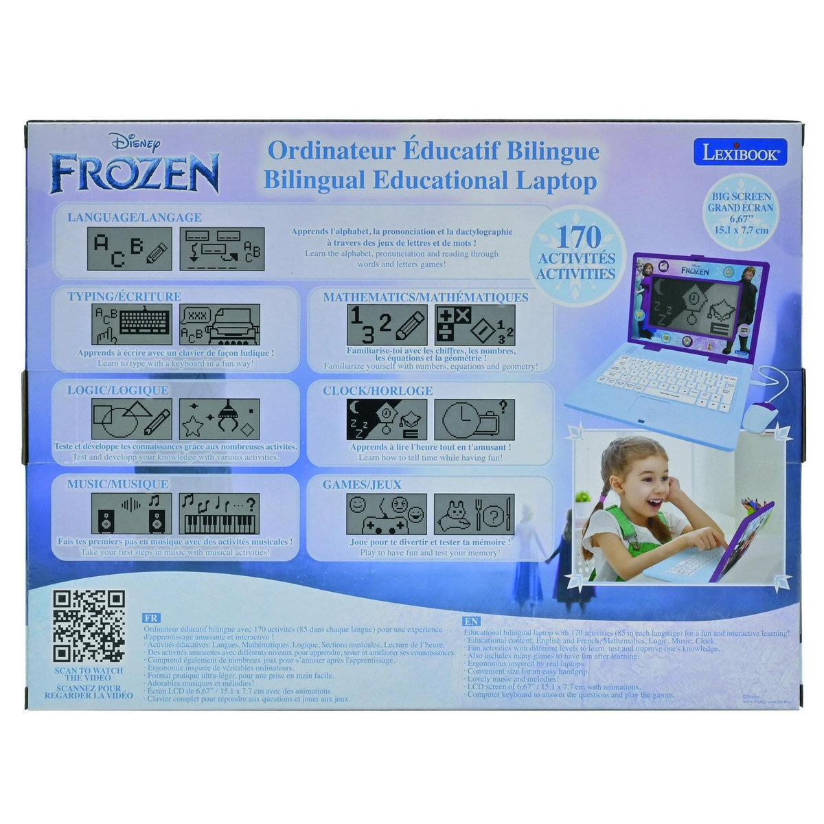 Lexibook Ordinateur portable  6.7” éducatif bilingue La reigne des neige (FR/EN)