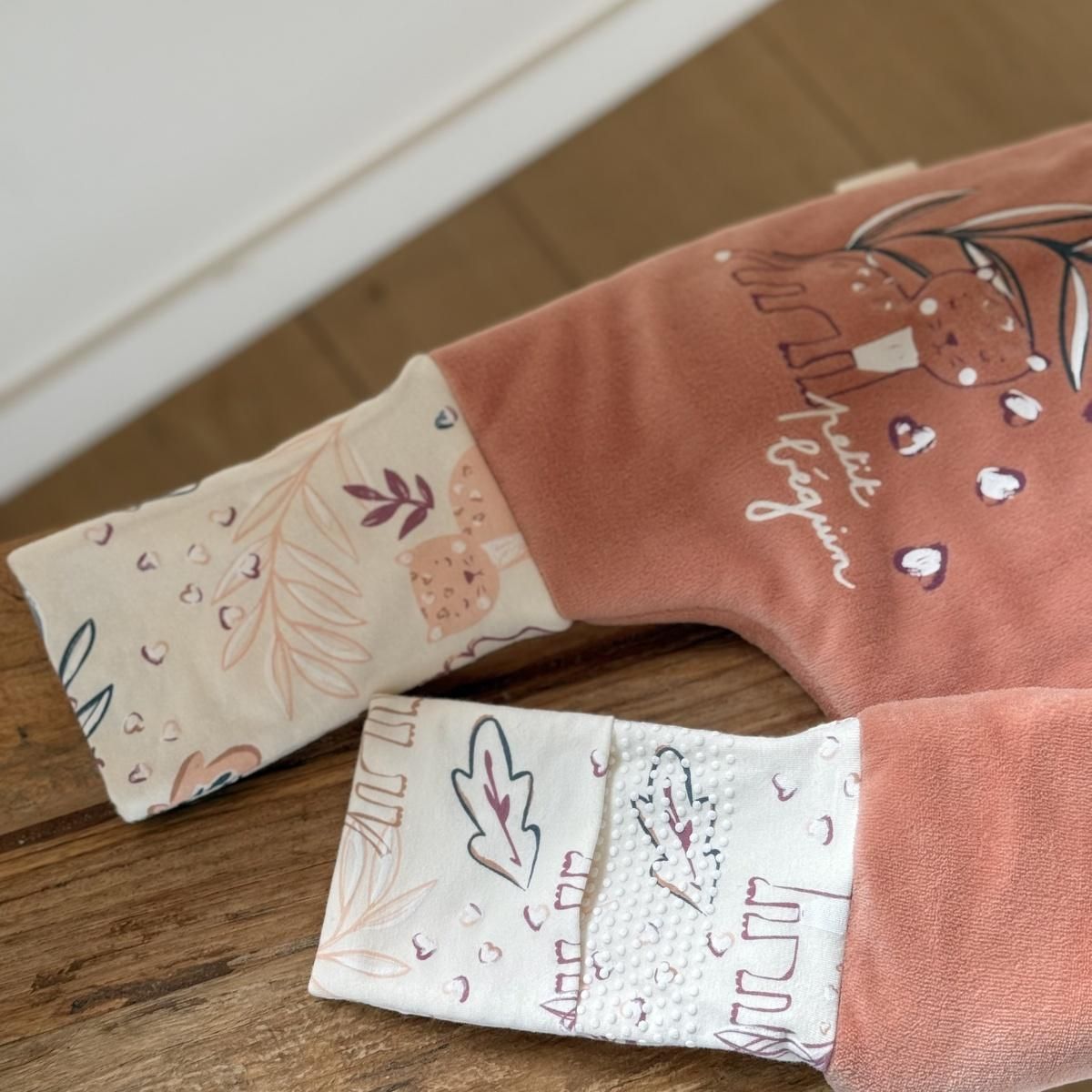 Petit Béguin Turbulette d'hiver en velours avec pieds retroussables et manches amovibles Matcha