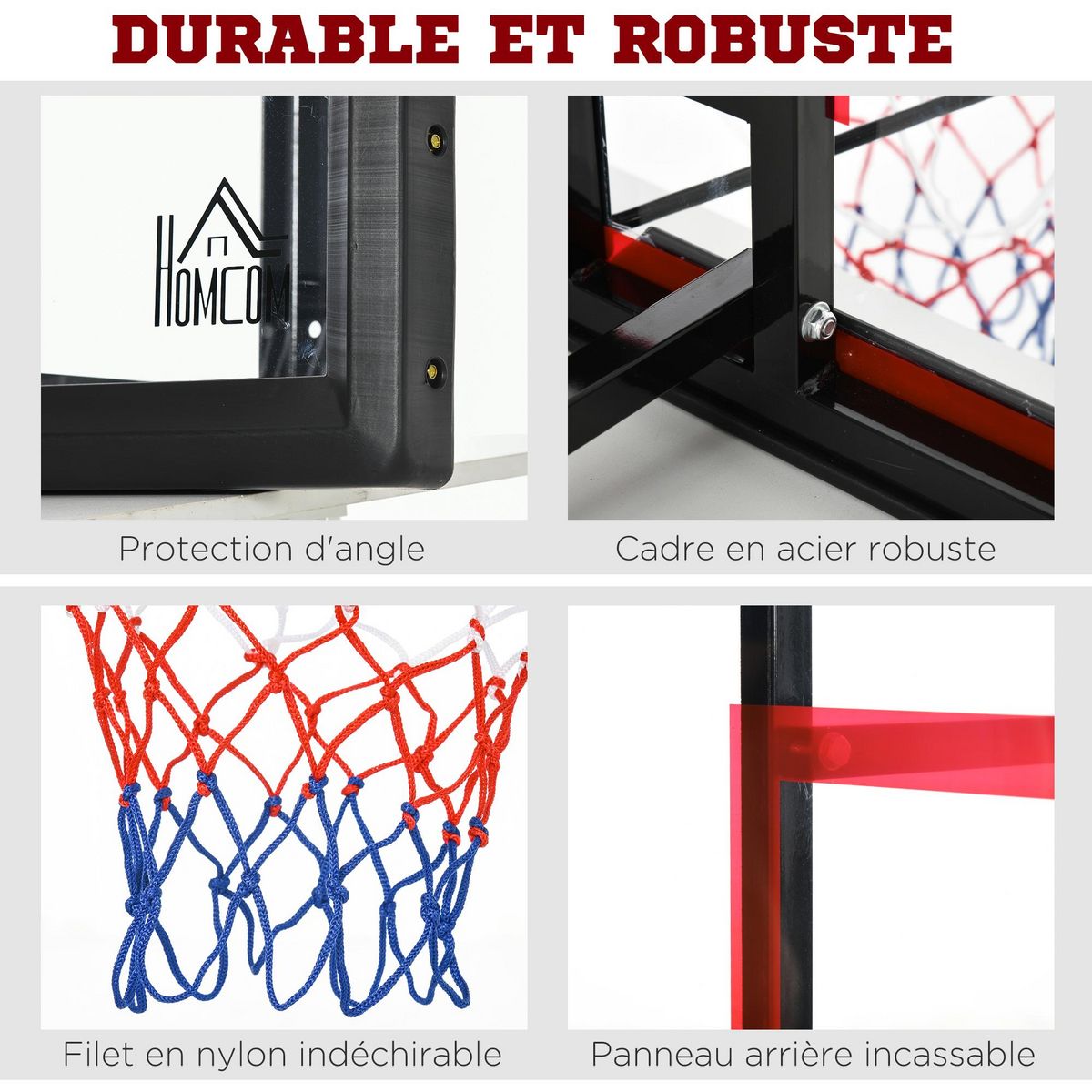 HOMCOM Panier de basket-ball mural avec ressort - panneau de basket à accrocher - visserie incluse - acier PC rouge noir