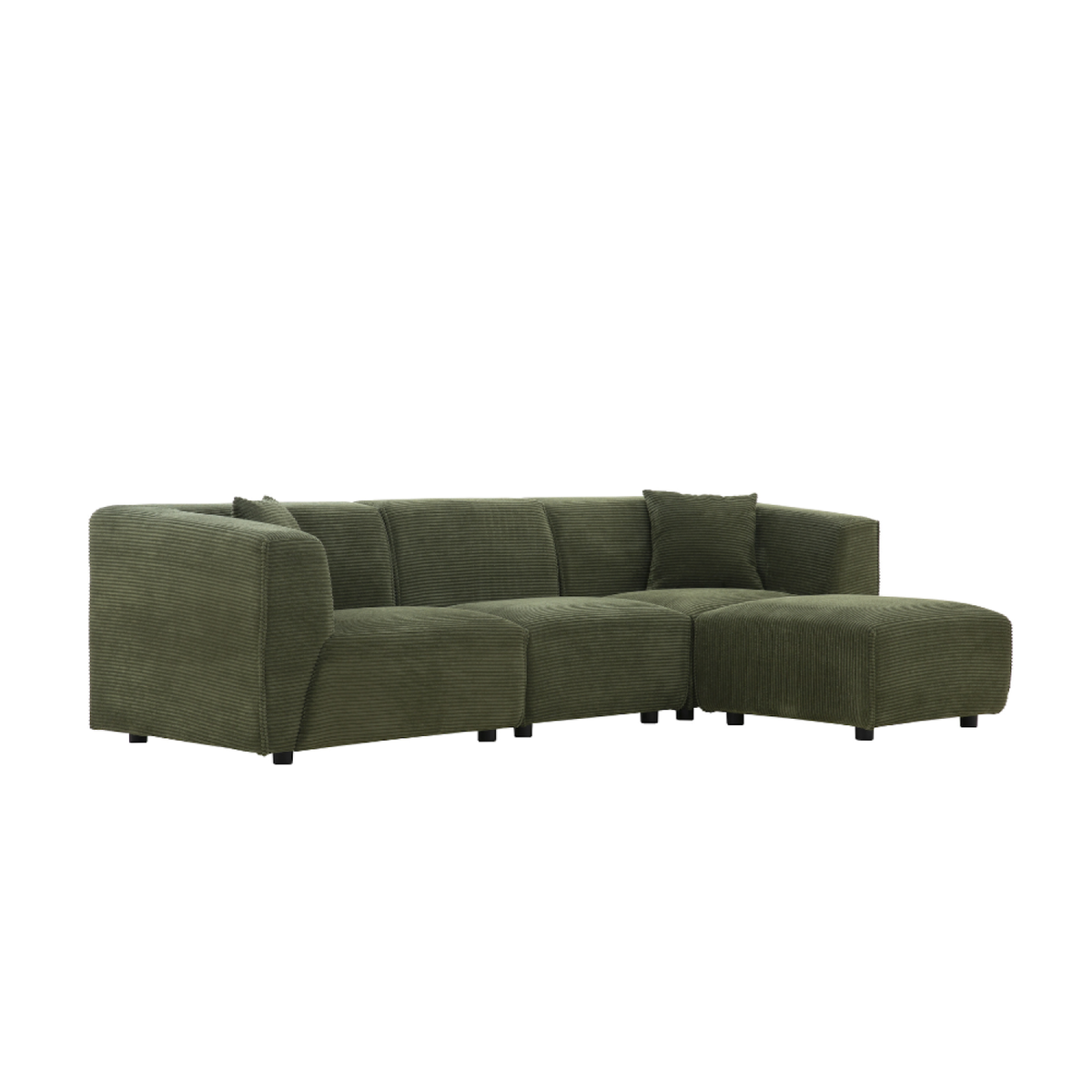 CONCEPT USINE Canapé 3 places + 1 pouf en velours côtelé vert MONROE