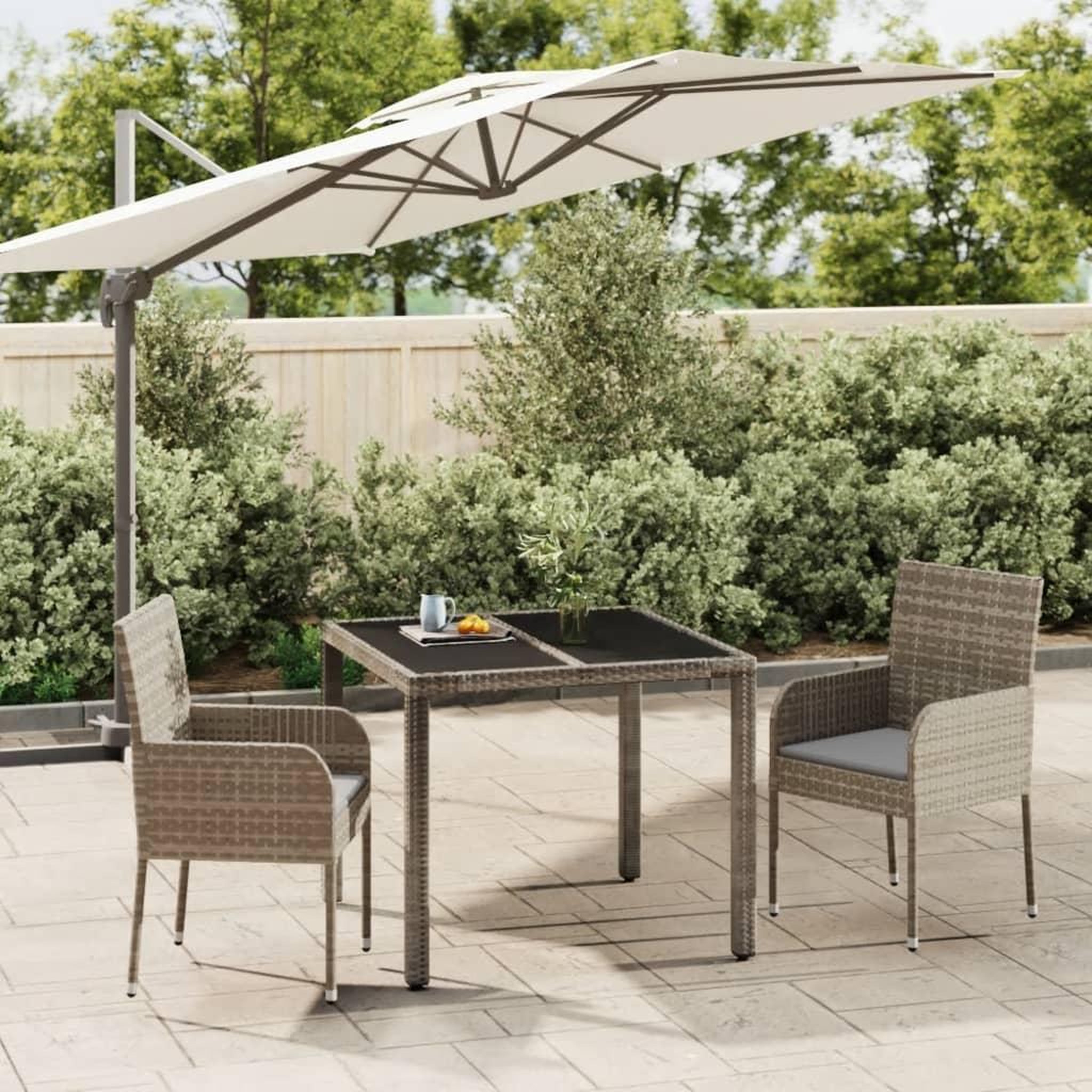 Voir la diapositive 1 : VIDAXL Ensemble a manger de jardin 3 pcs coussins gris resine tressee
