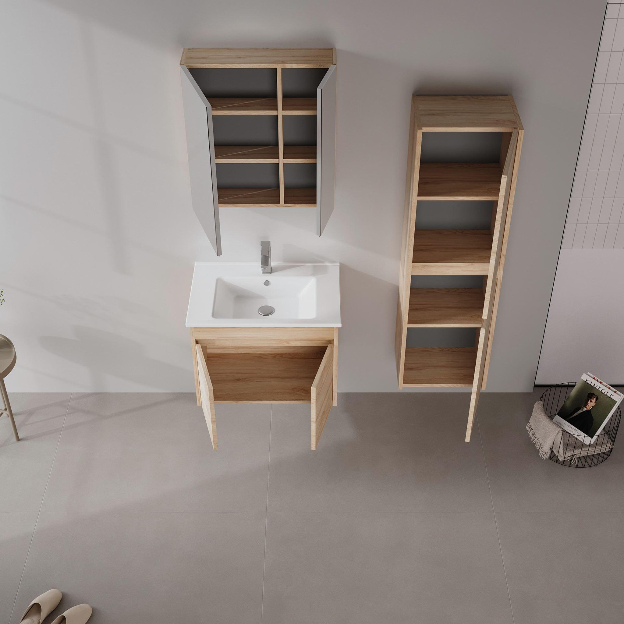 Voir la diapositive 3 : Habitat et Jardin Meuble avec simple vasque et miroir  Side 65 v2  - 65 x 45 x 52 cm - Oak