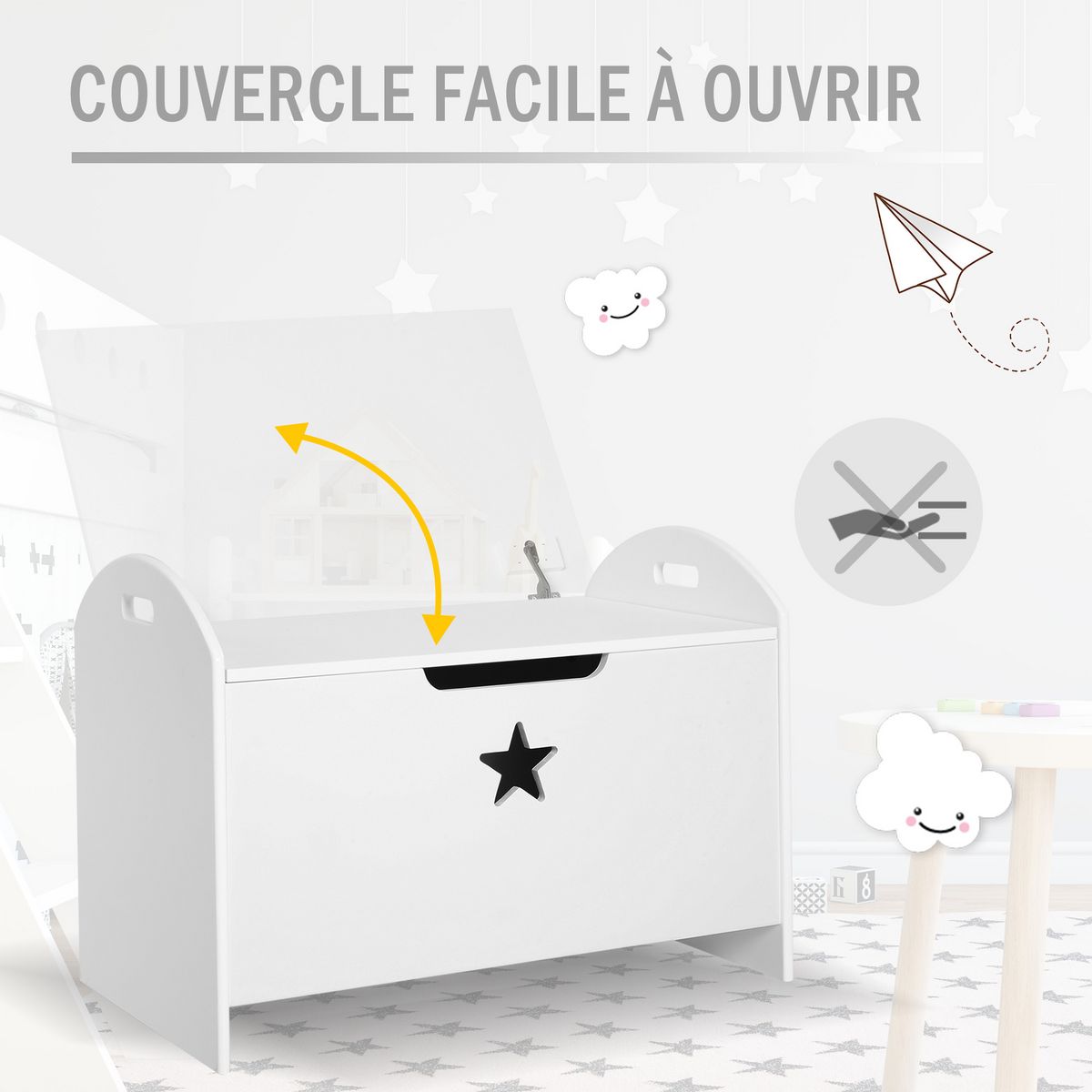 HOMCOM HOMCOM Coffre malle de rangement coffre à jouets dim. 62L x 40l x 46H cm MDF blanc
