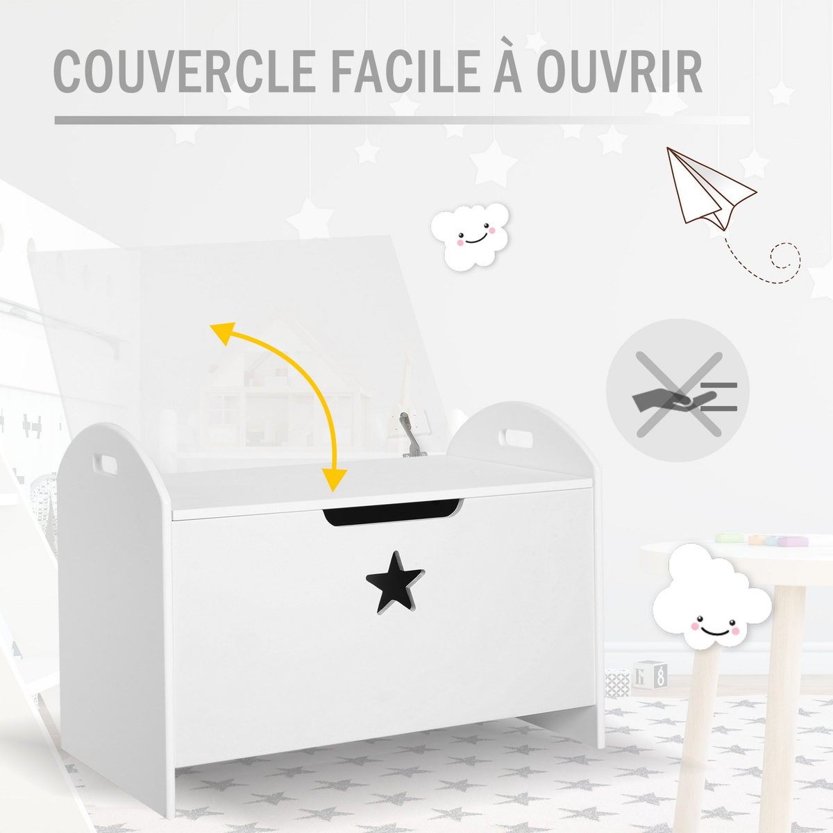 HOMCOM HOMCOM Coffre malle de rangement coffre à jouets dim. 62L x 40l x 46H cm MDF blanc