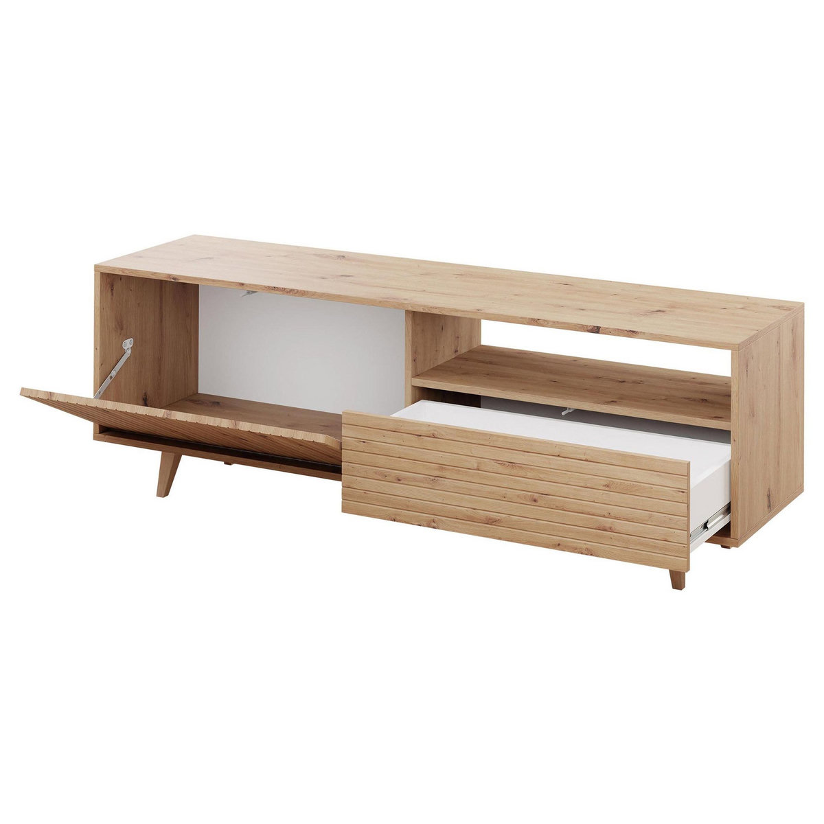 BEST MOBILIER Diego - meuble tv - effet bois - 2 portes et 1 niche - 152 cm