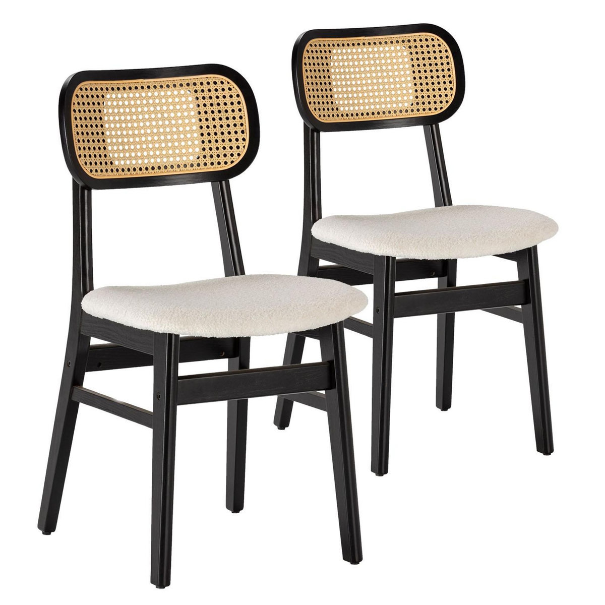 VS VENTA-STOCK Pack de 2 chaises Boira Noire avec Imitation tissu mouton et rotin synthétique