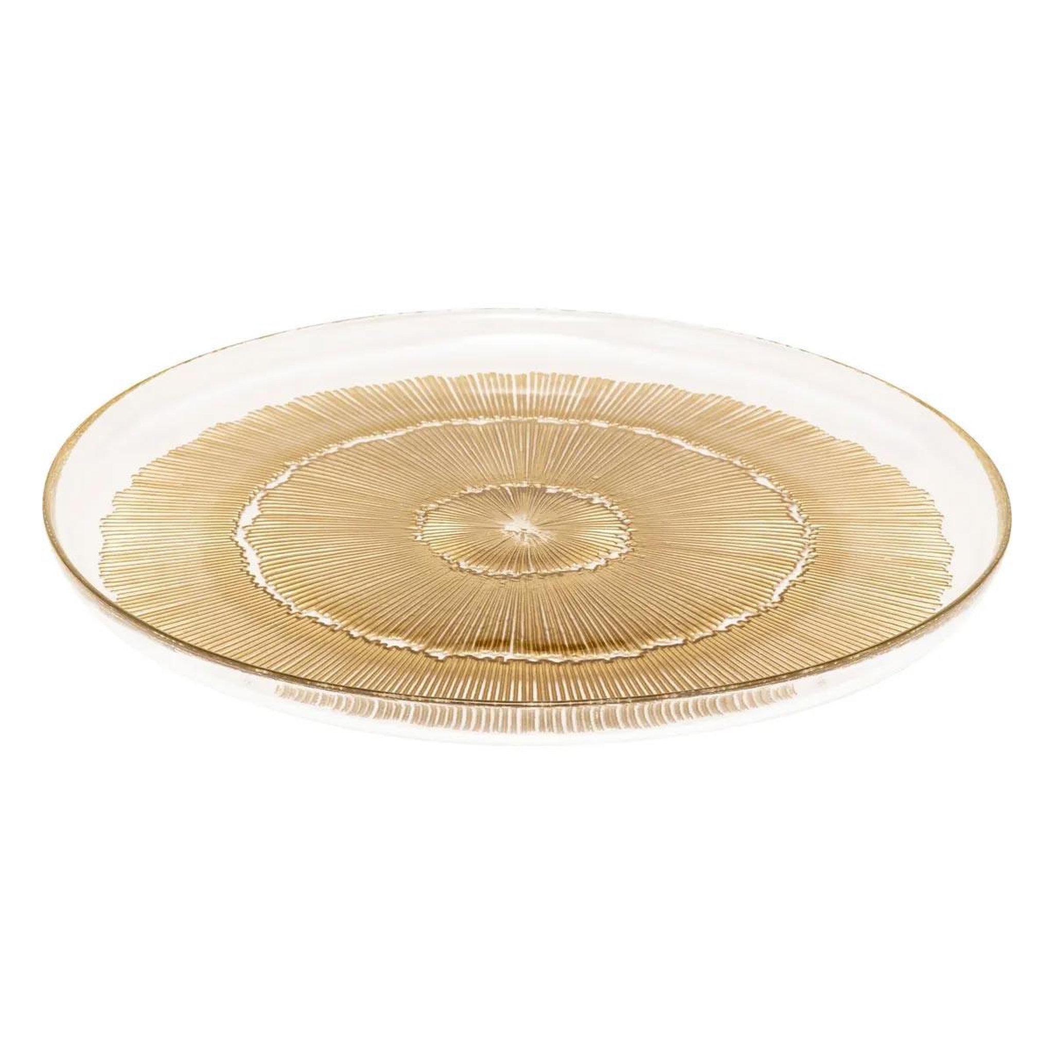 Voir la diapositive 2 : SECRET DE GOURMET Assiette de présentation plate  celeste  33cm doré